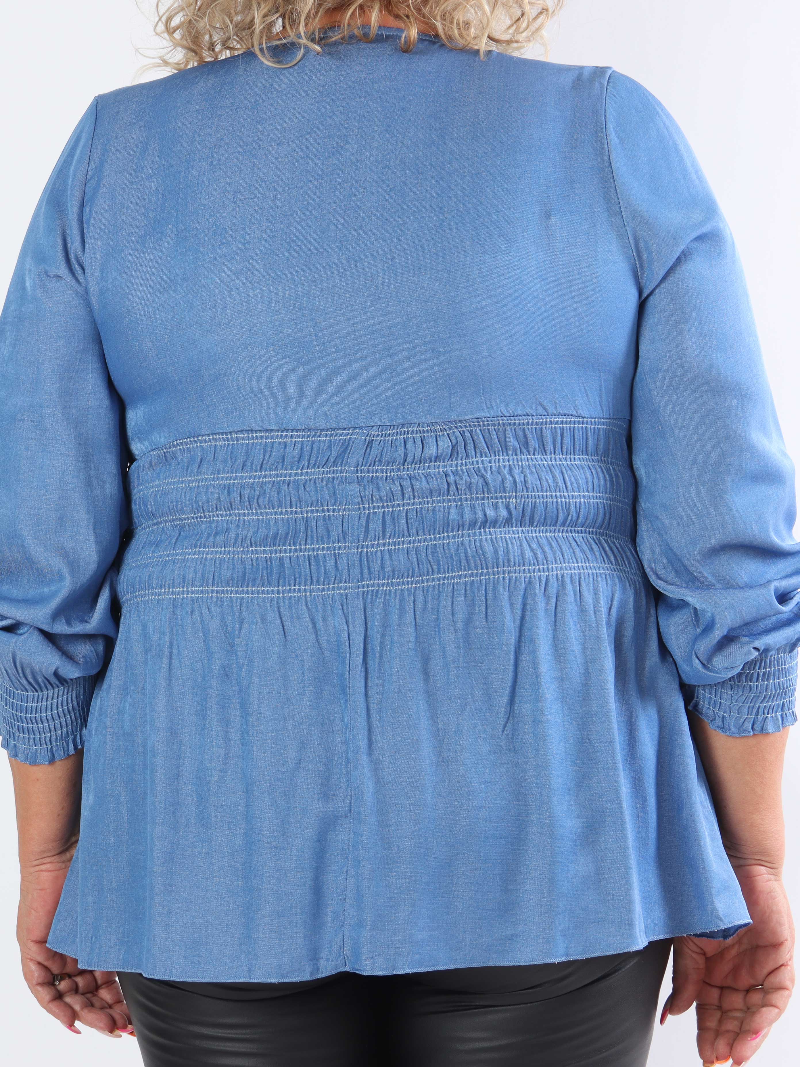 Pams Denim Shirt L/S - Elastisk plus size blus med långa ärmar