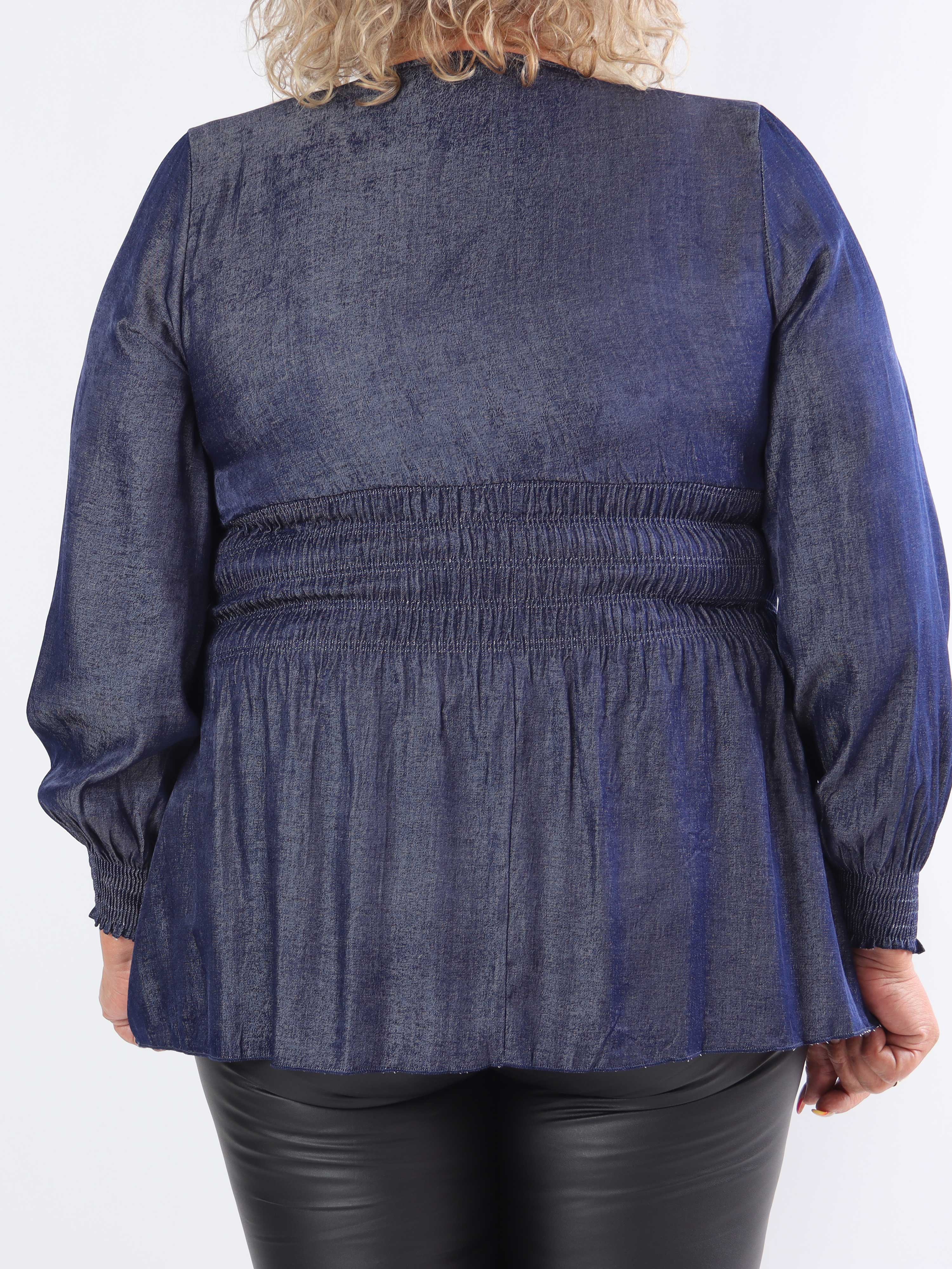 Pams Denim Shirt L/S - Elastisk plus size blus med långa ärmar