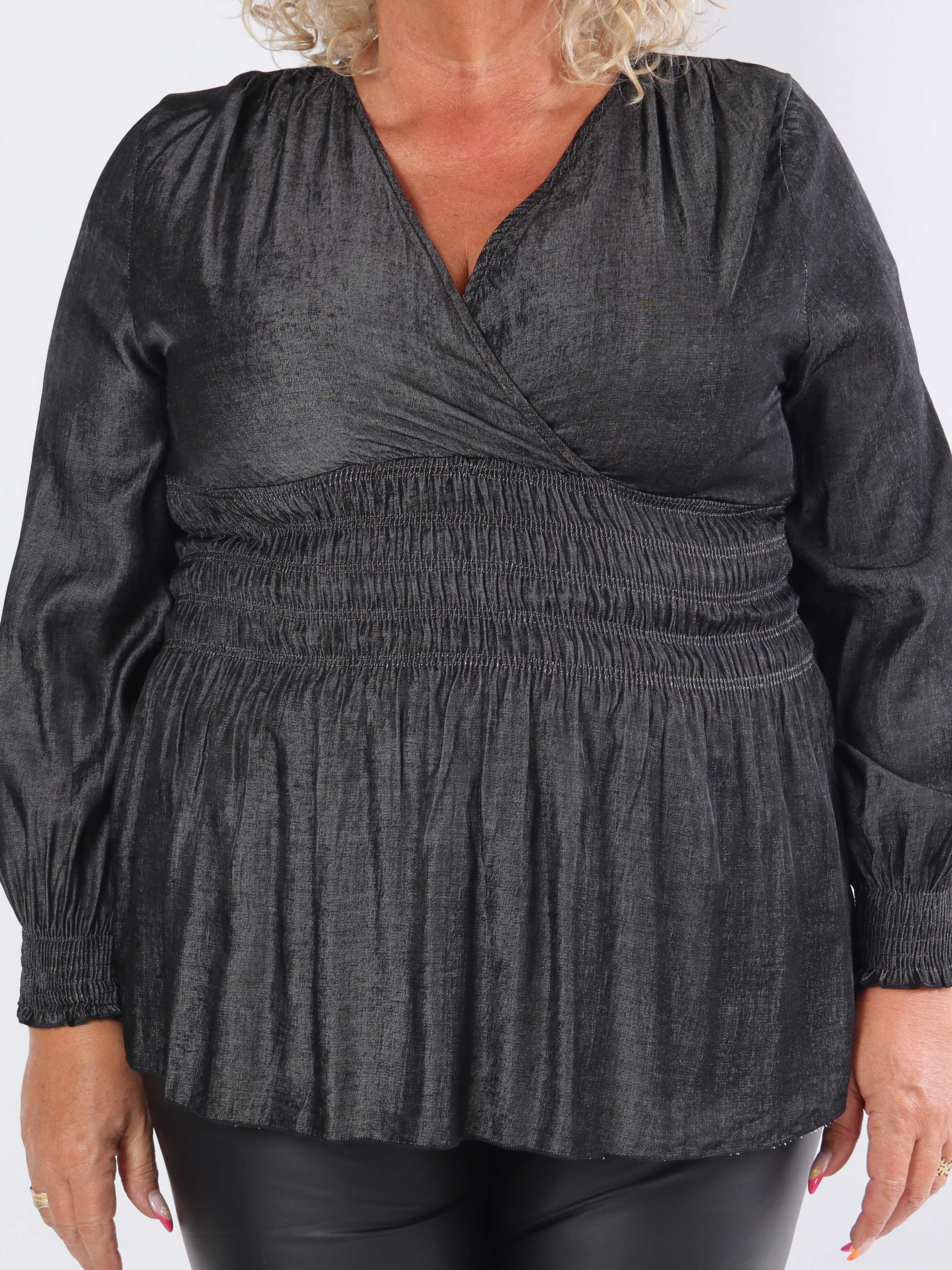 Pams Denim Shirt L/S - Elastisk plus size blus med långa ärmar