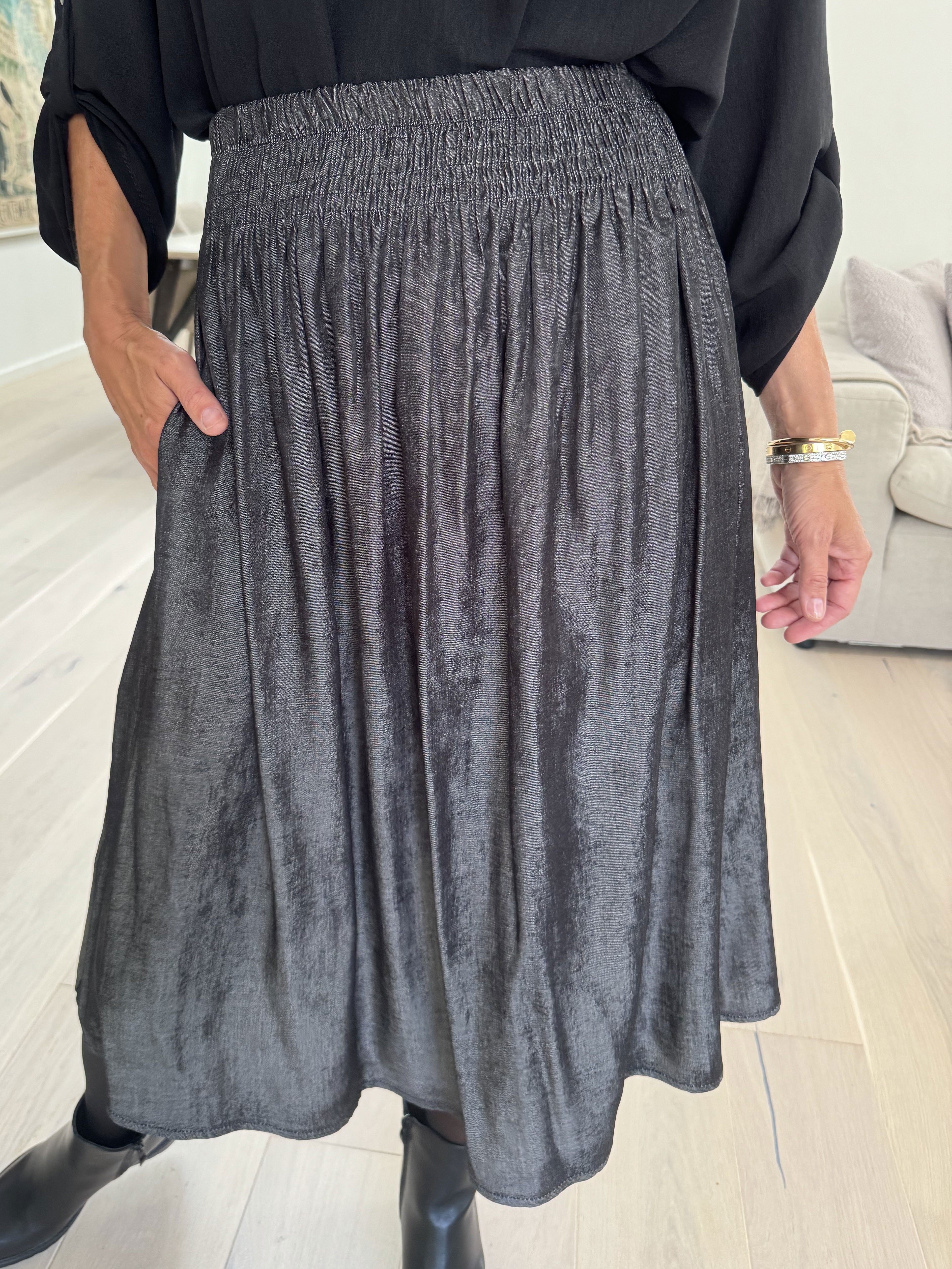 Pams Midi Denim Skirt - Kjol med fickor