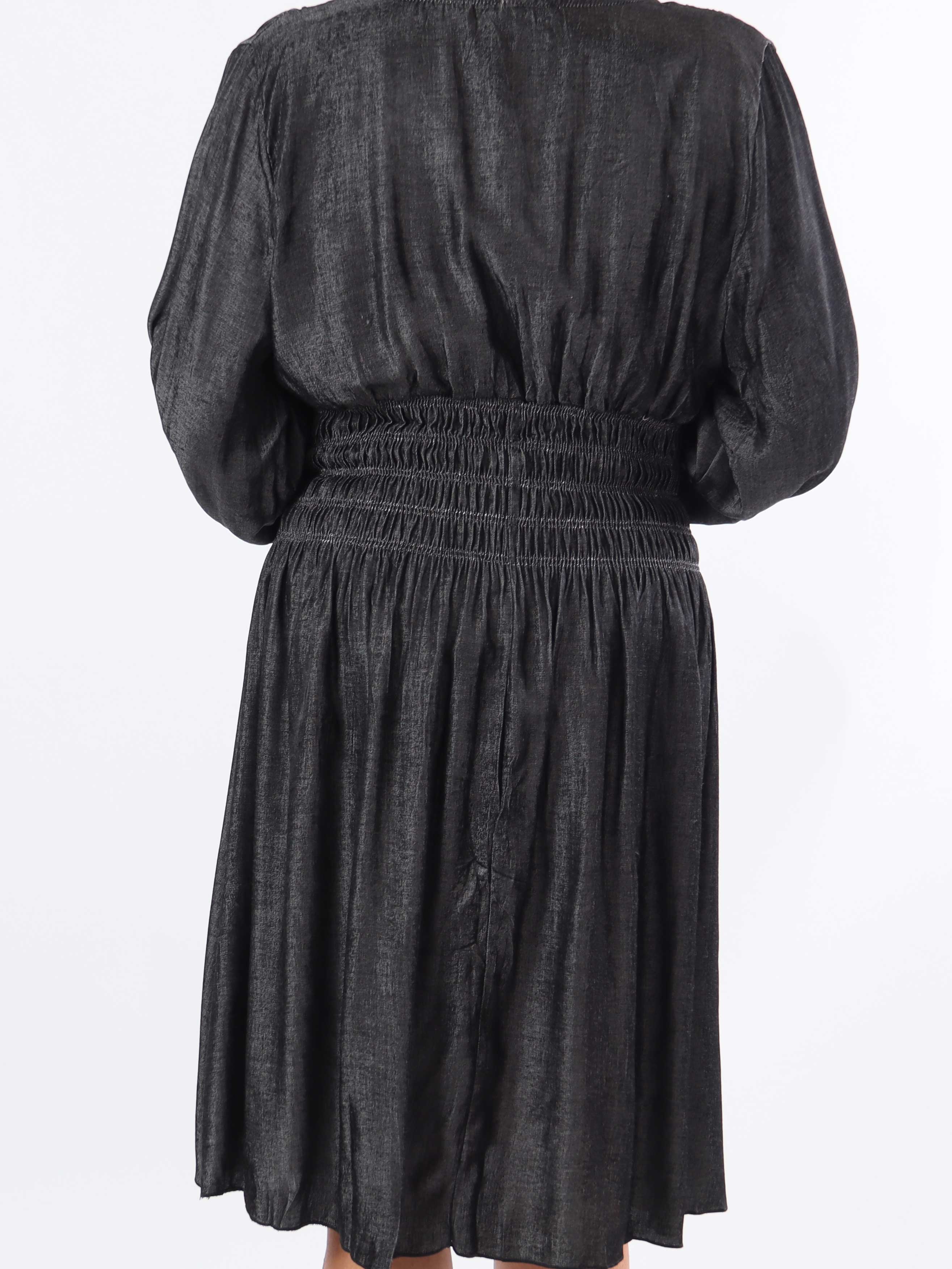 Pams Denim Short L/S - Plus size klänning med smock i midjan