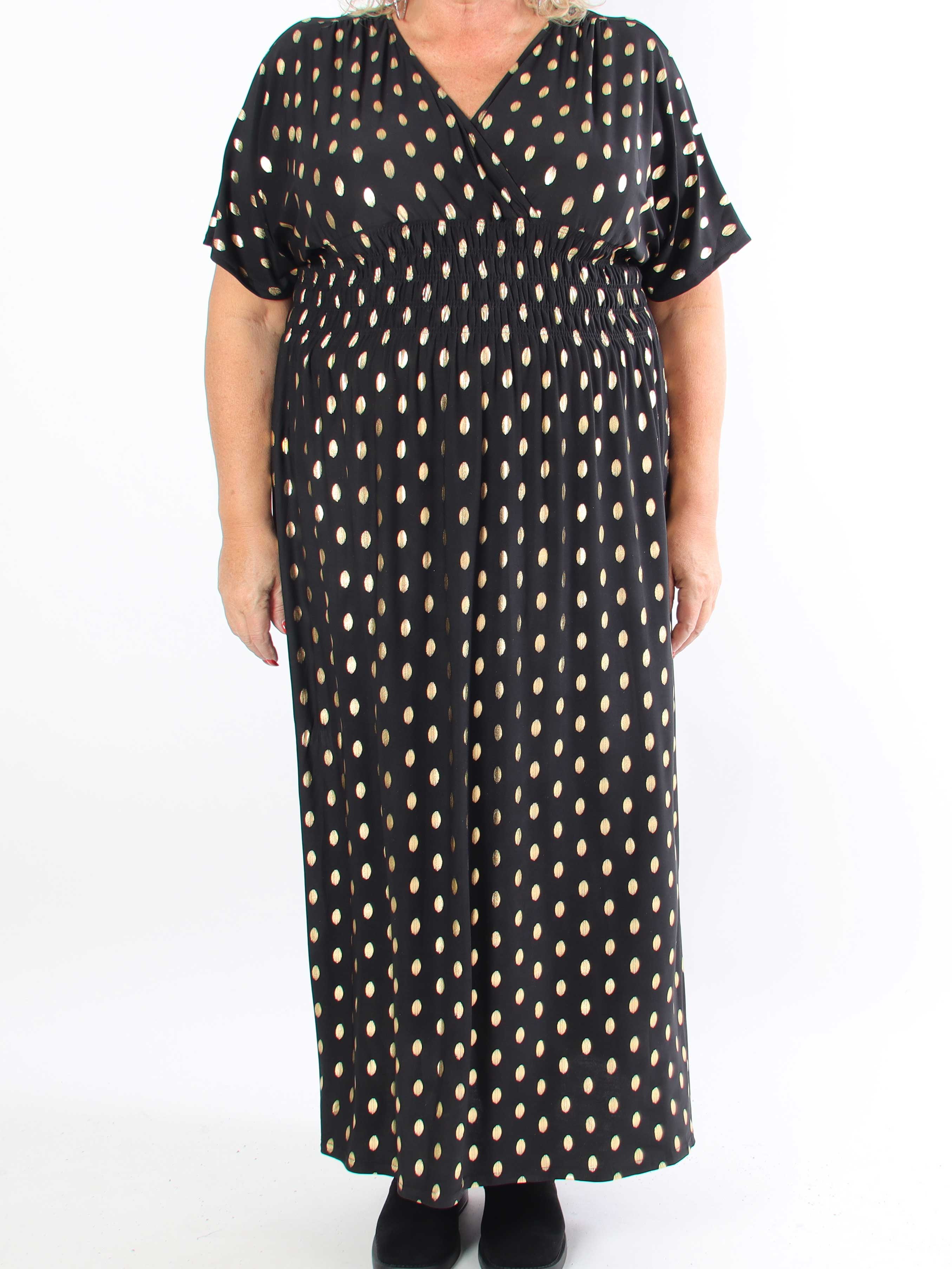 Pams Dot - Lång stretchig plus size-klänning med prickig detalj