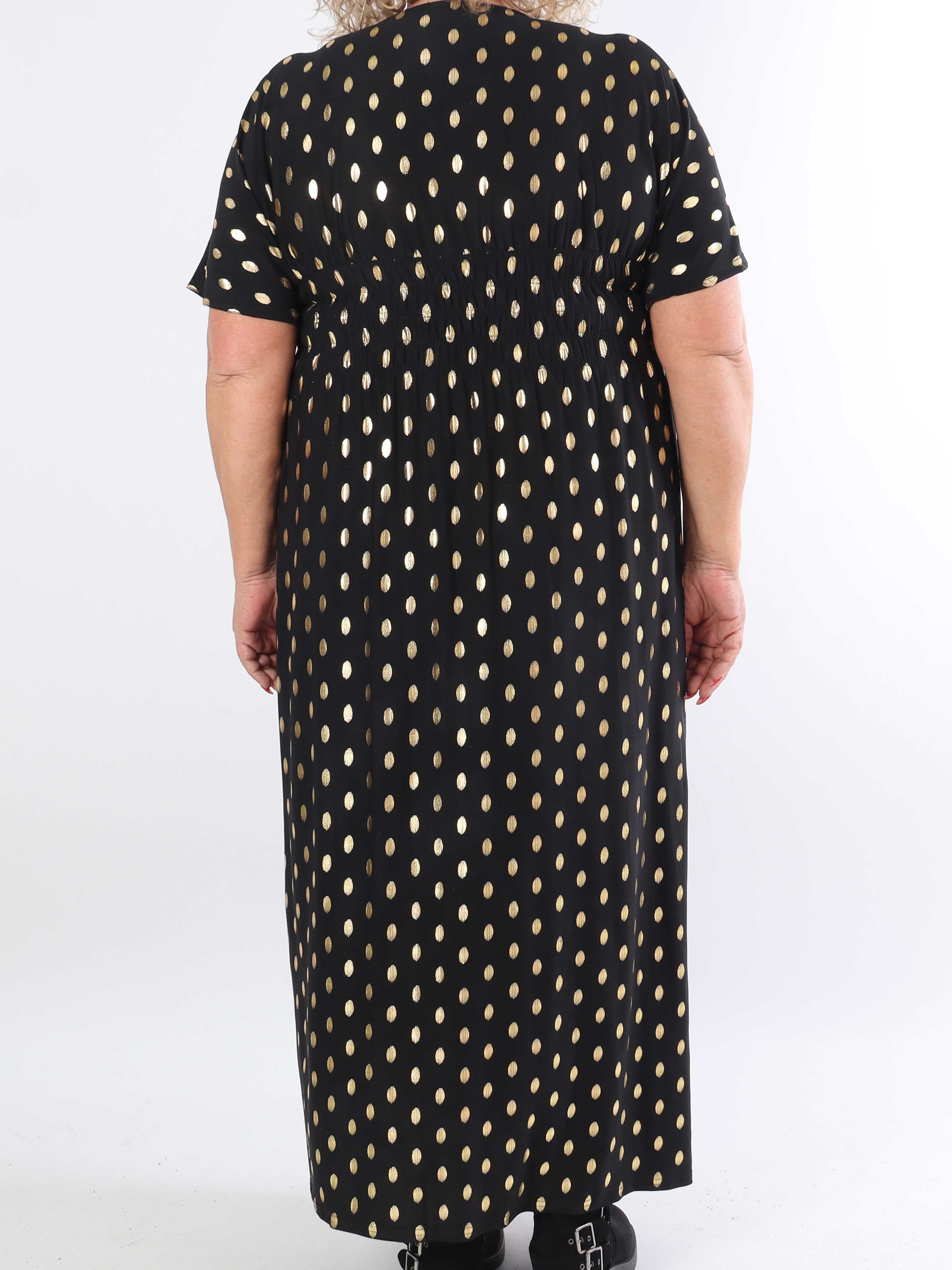 Pams Dot - Lång stretchig plus size-klänning med prickig detalj