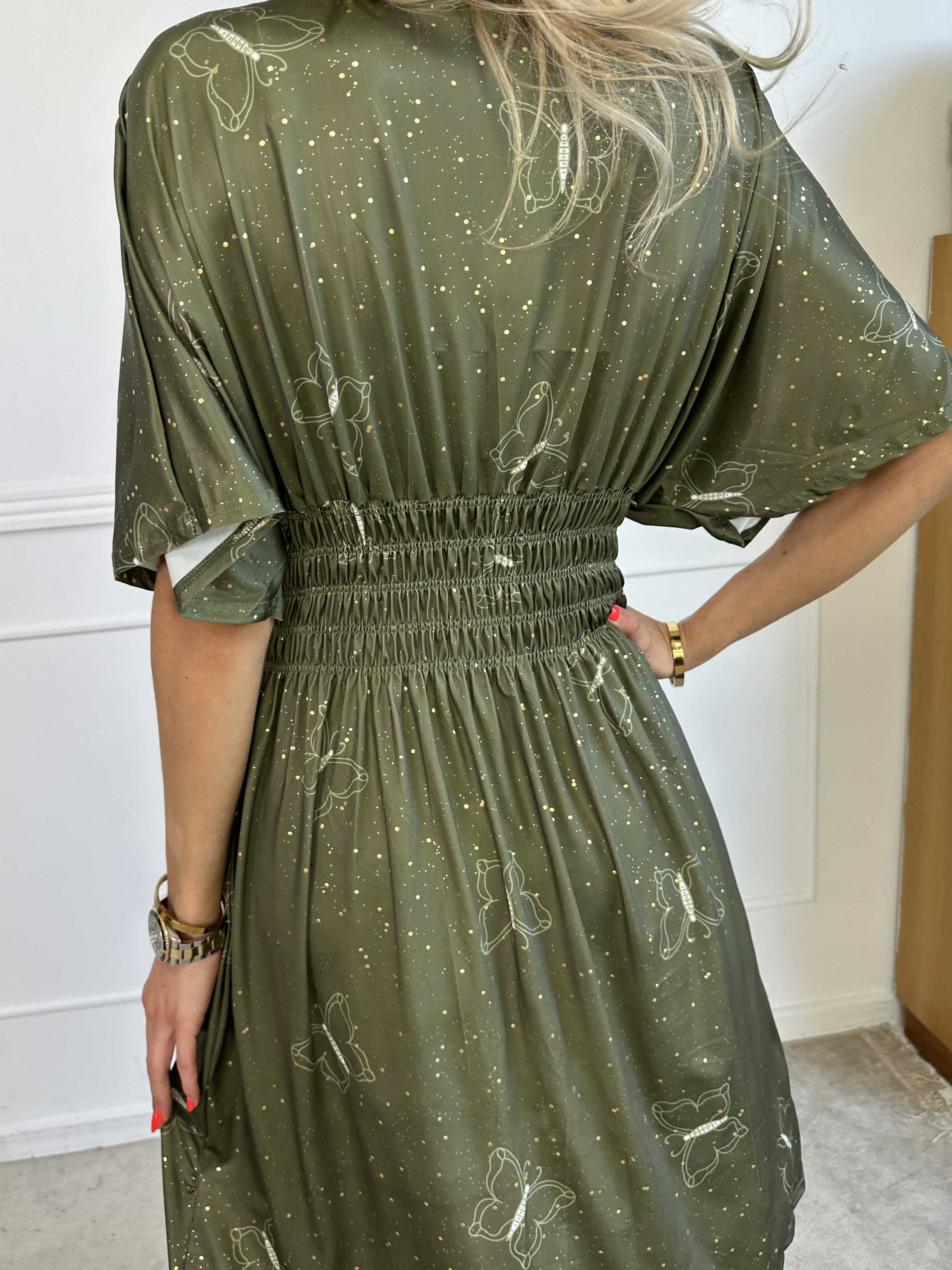 Pams Dust Short - Elastisk klänning med fjärilar och guldstoft