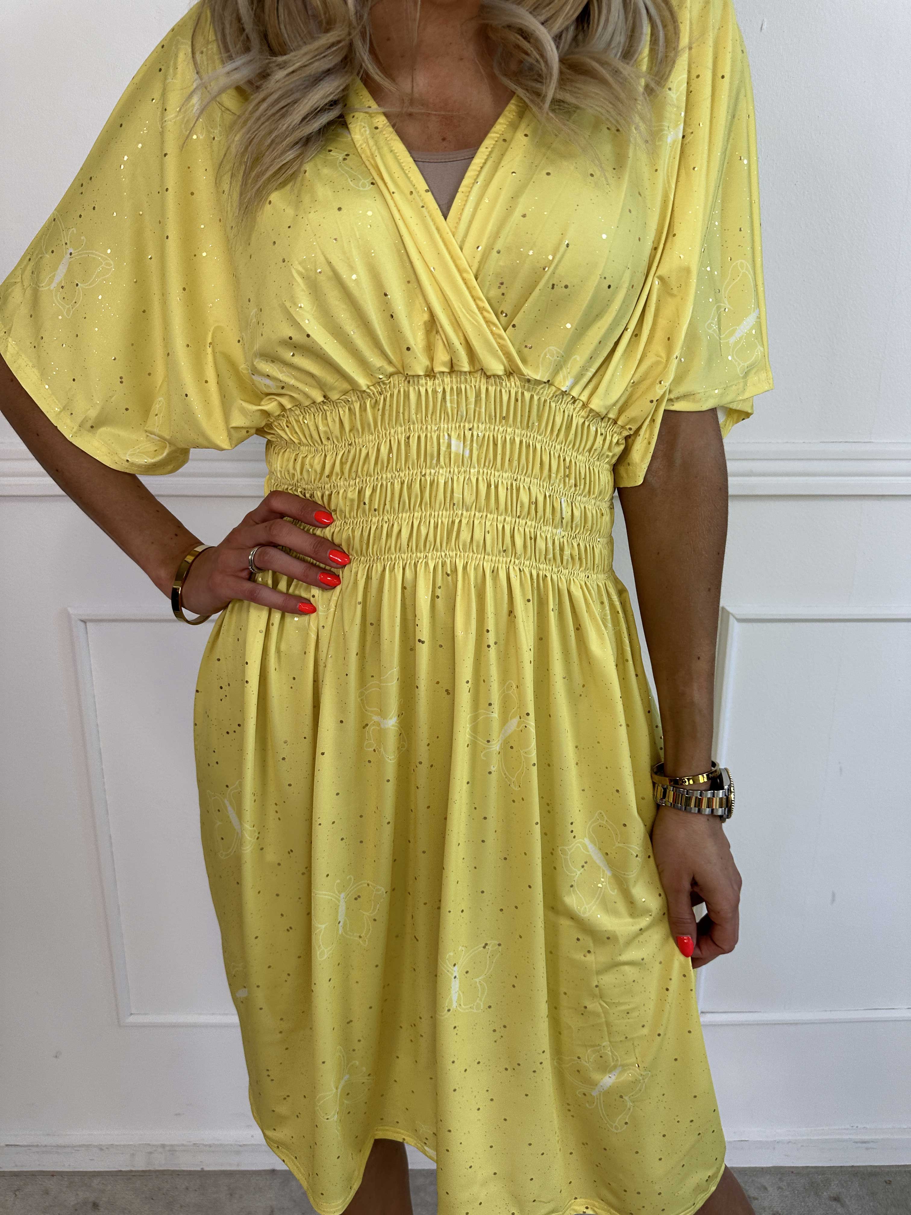 Pams Dust Short - Elastisk klänning med fjärilar och guldstoft