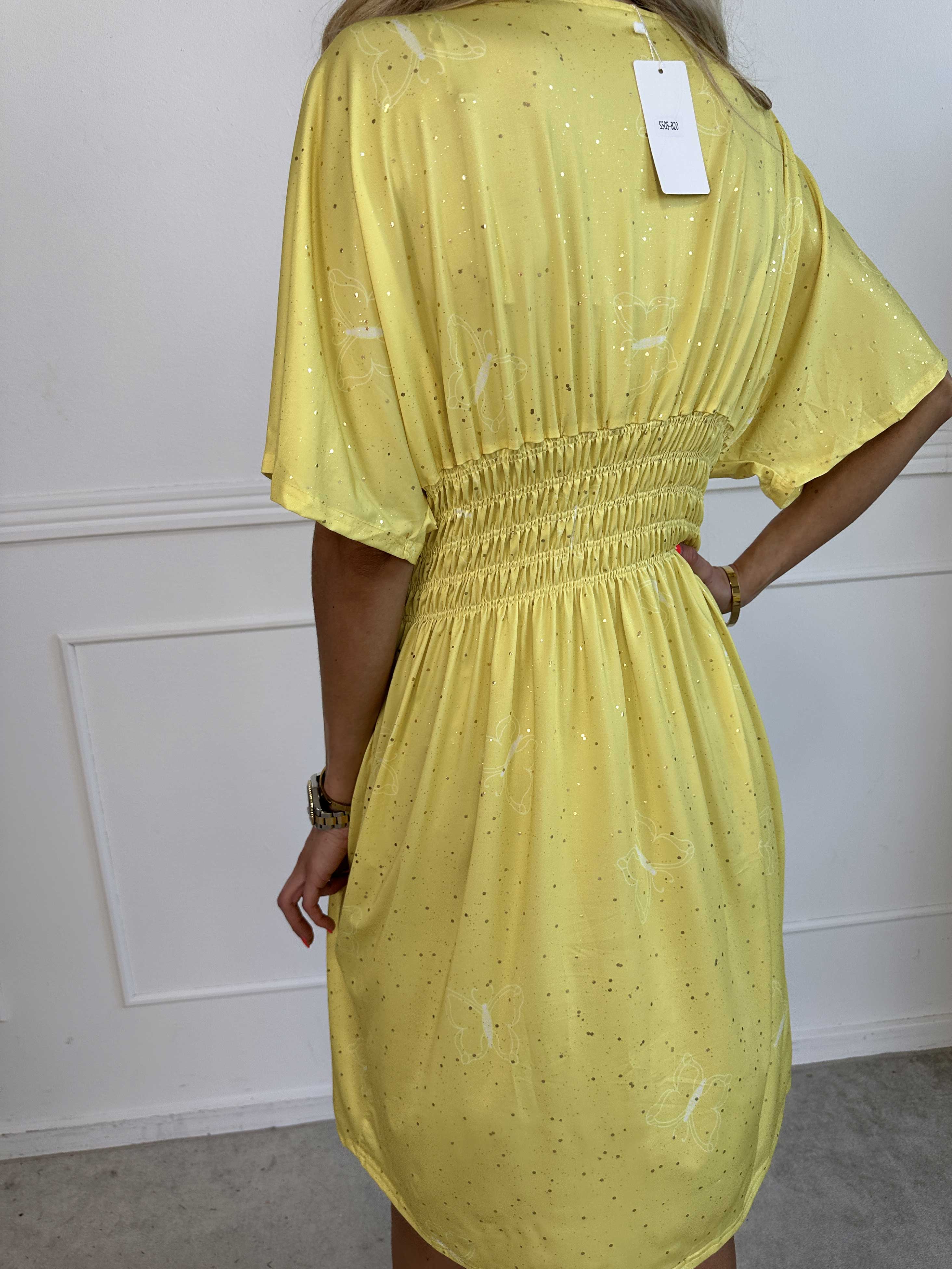 Pams Dust Short - Elastisk klänning med fjärilar och guldstoft