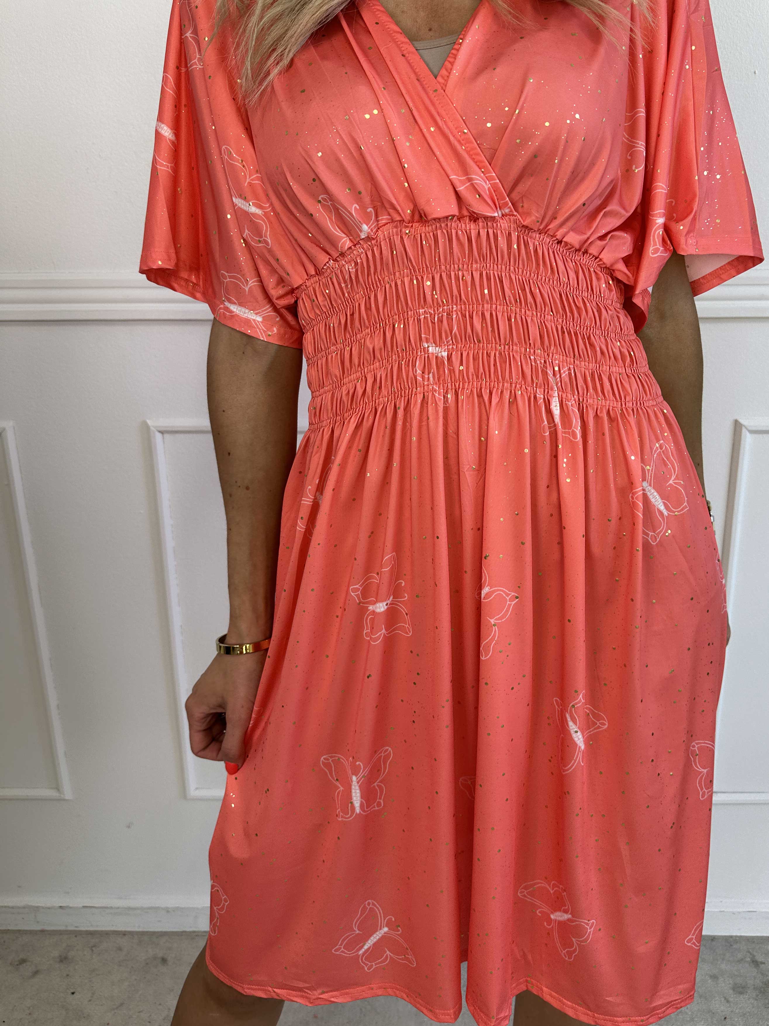 Pams Dust Short - Elastisk klänning med fjärilar och guldstoft