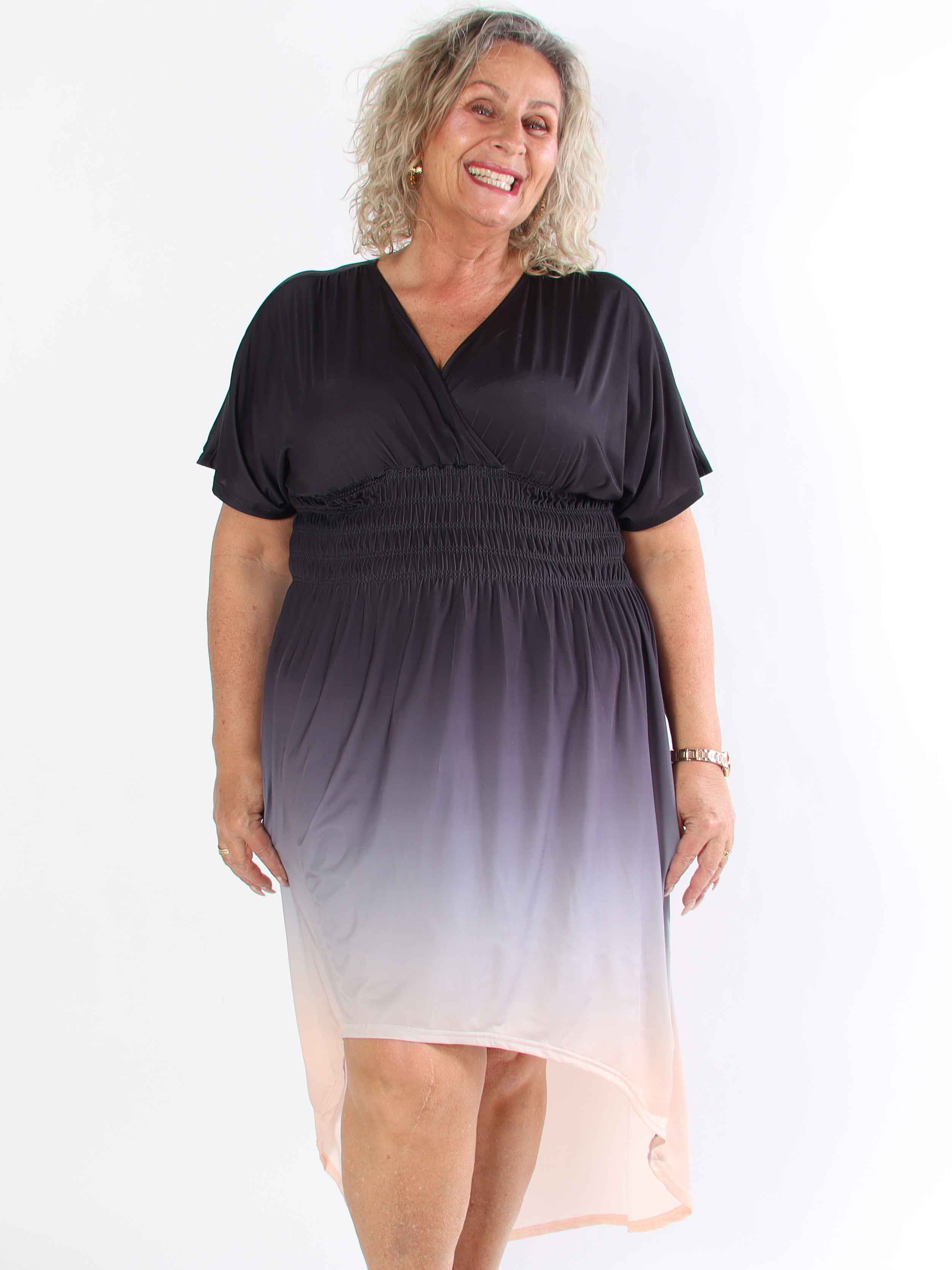 Pams Fade High-low - Elastisk flerfärgad plus size klänning