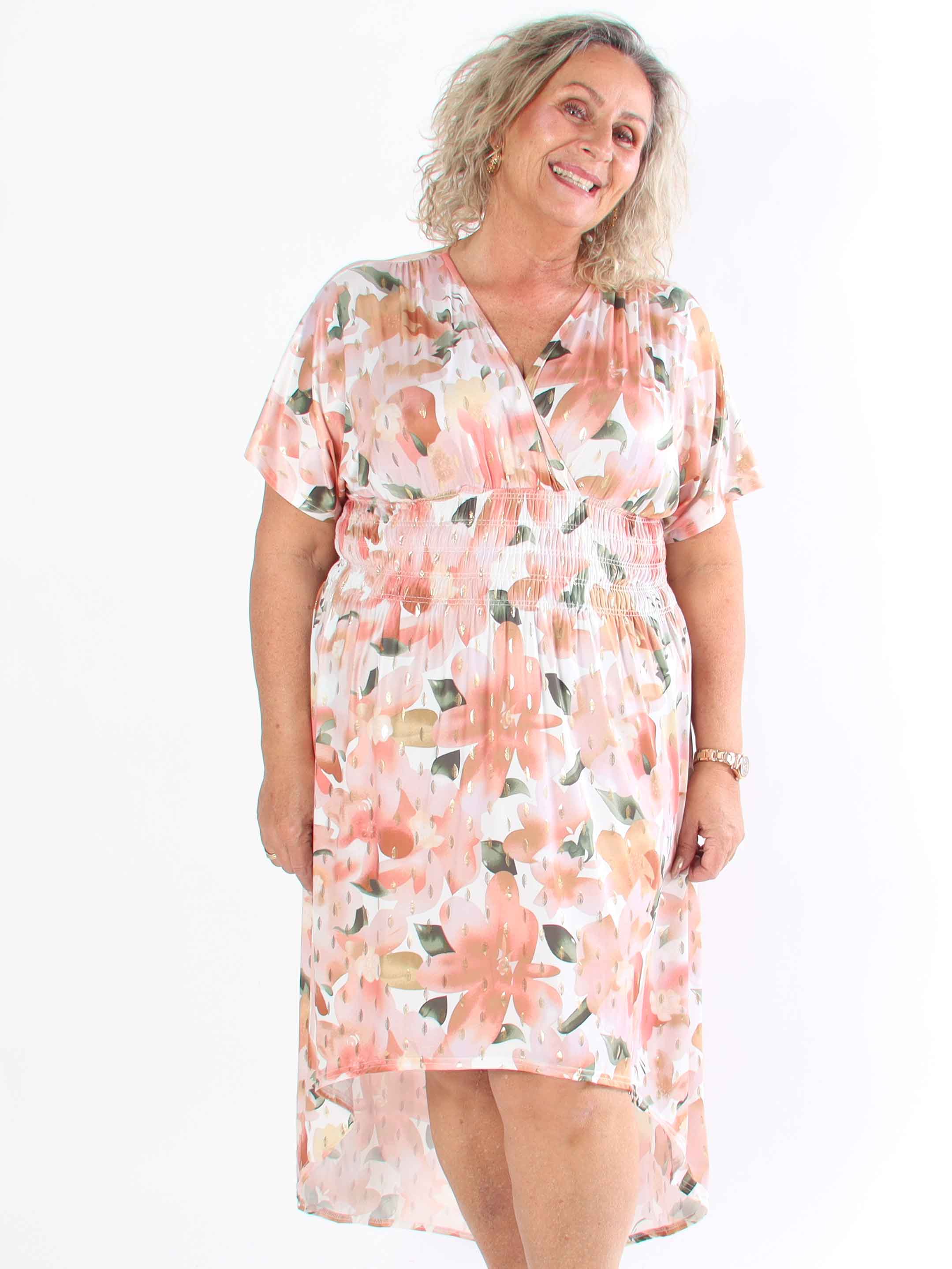 Pams Sweet Flower High-low - Elastisk plus size klänning med blomstermönster
