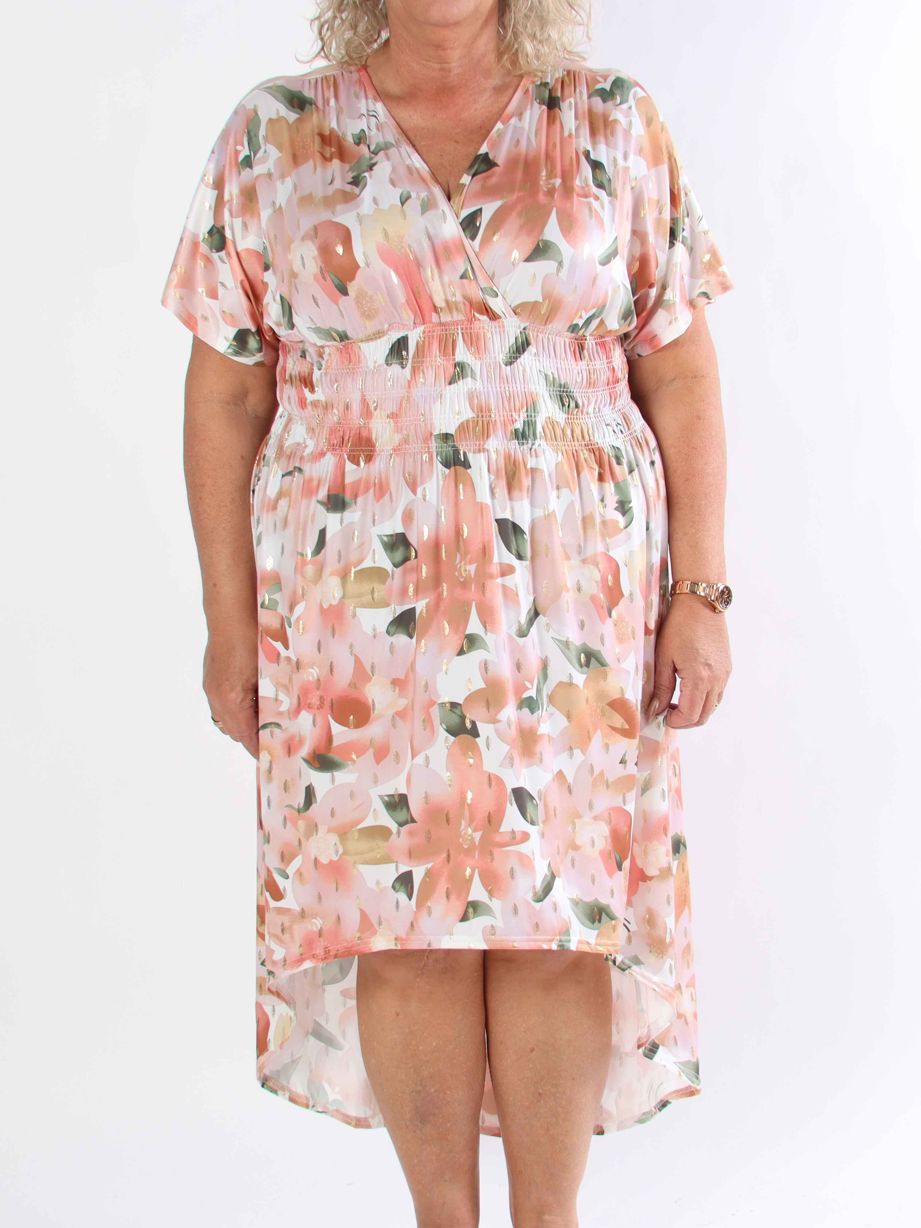 Pams Sweet Flower High-low - Elastisk plus size klänning med blomstermönster