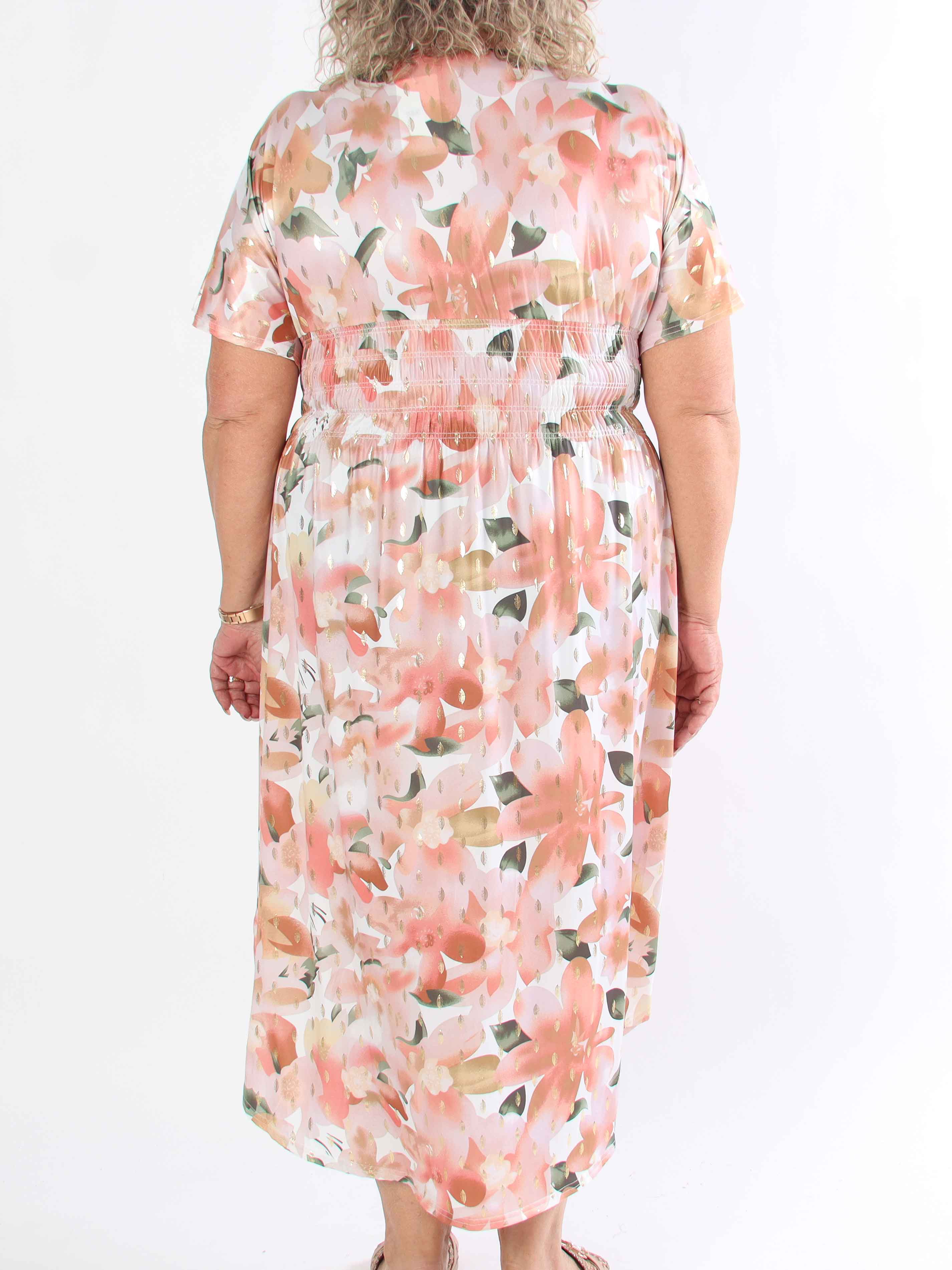 Pams Sweet Flower High-low - Elastisk plus size klänning med blomstermönster