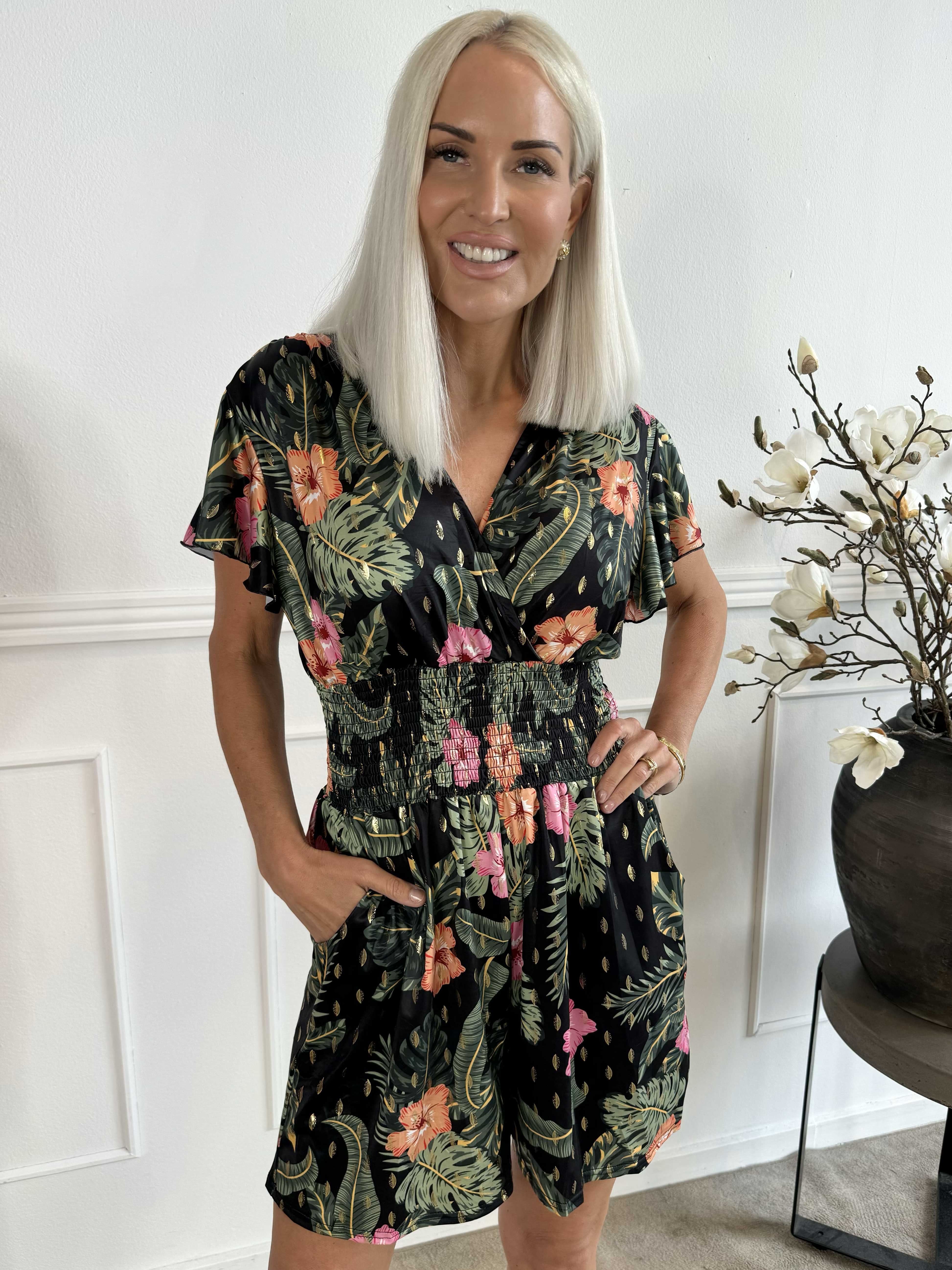 Pams Flower Playsuit - Elastisk playsuit med fickor