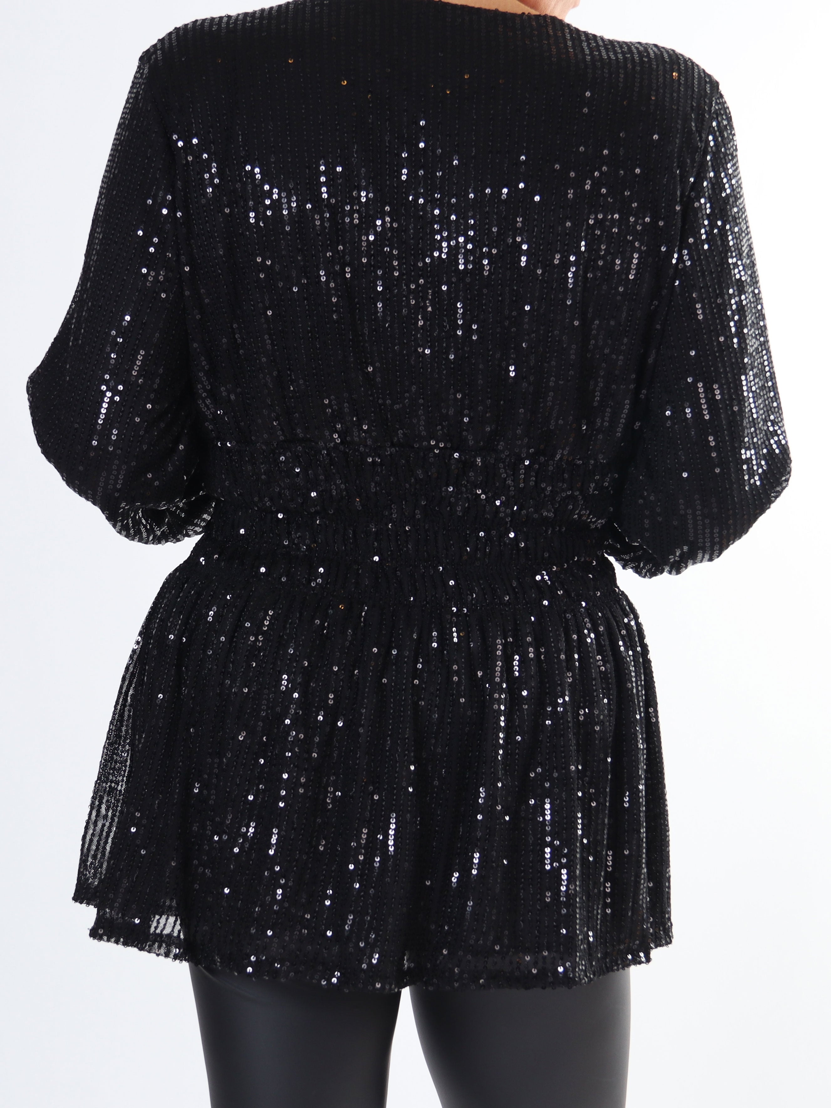 Pams Glitter Shirt L/S - Plus size blus med paljetter och långa ärmar