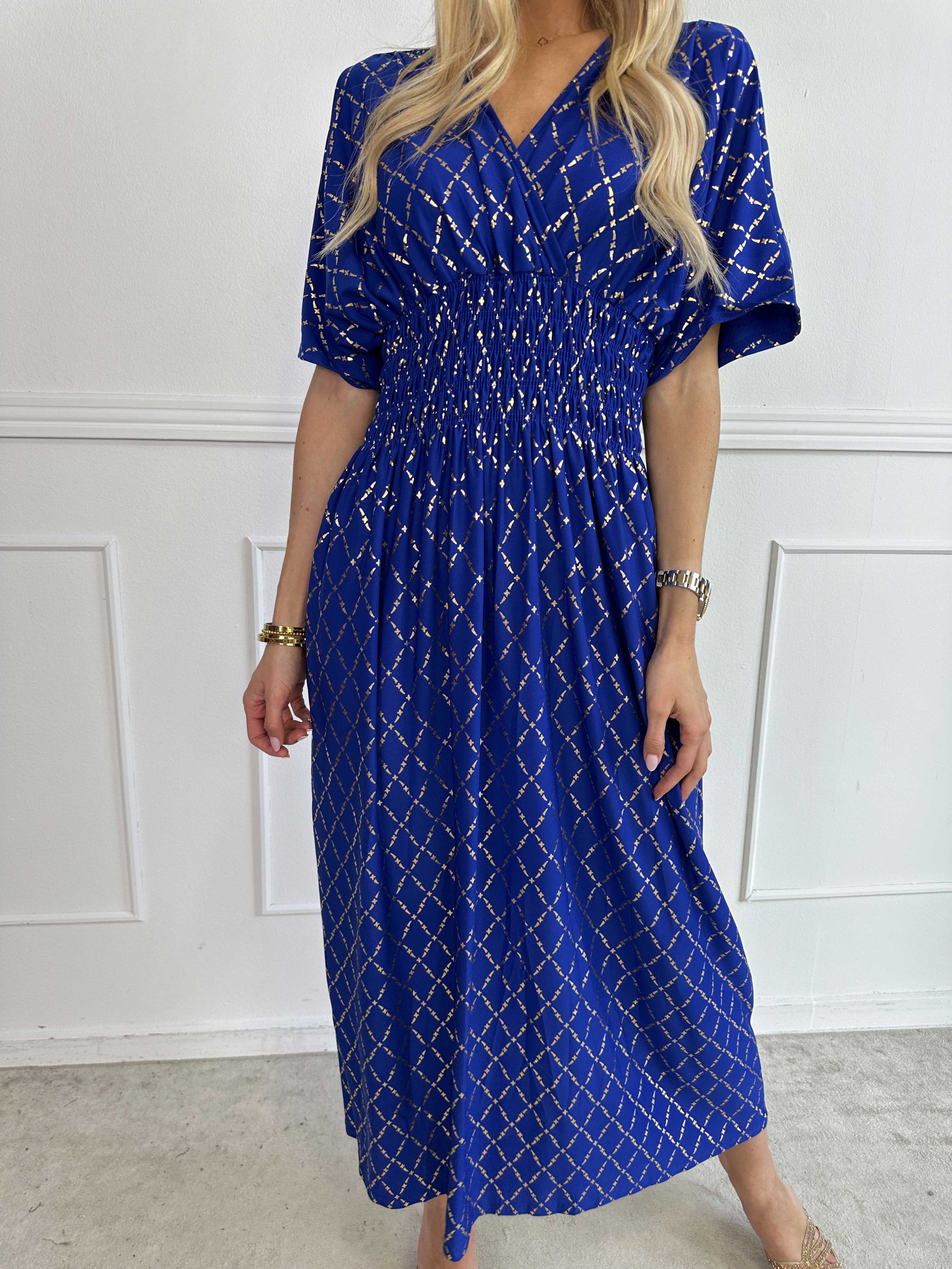 Pams Gold Check - Lång elastisk klänning med gulddetaljer