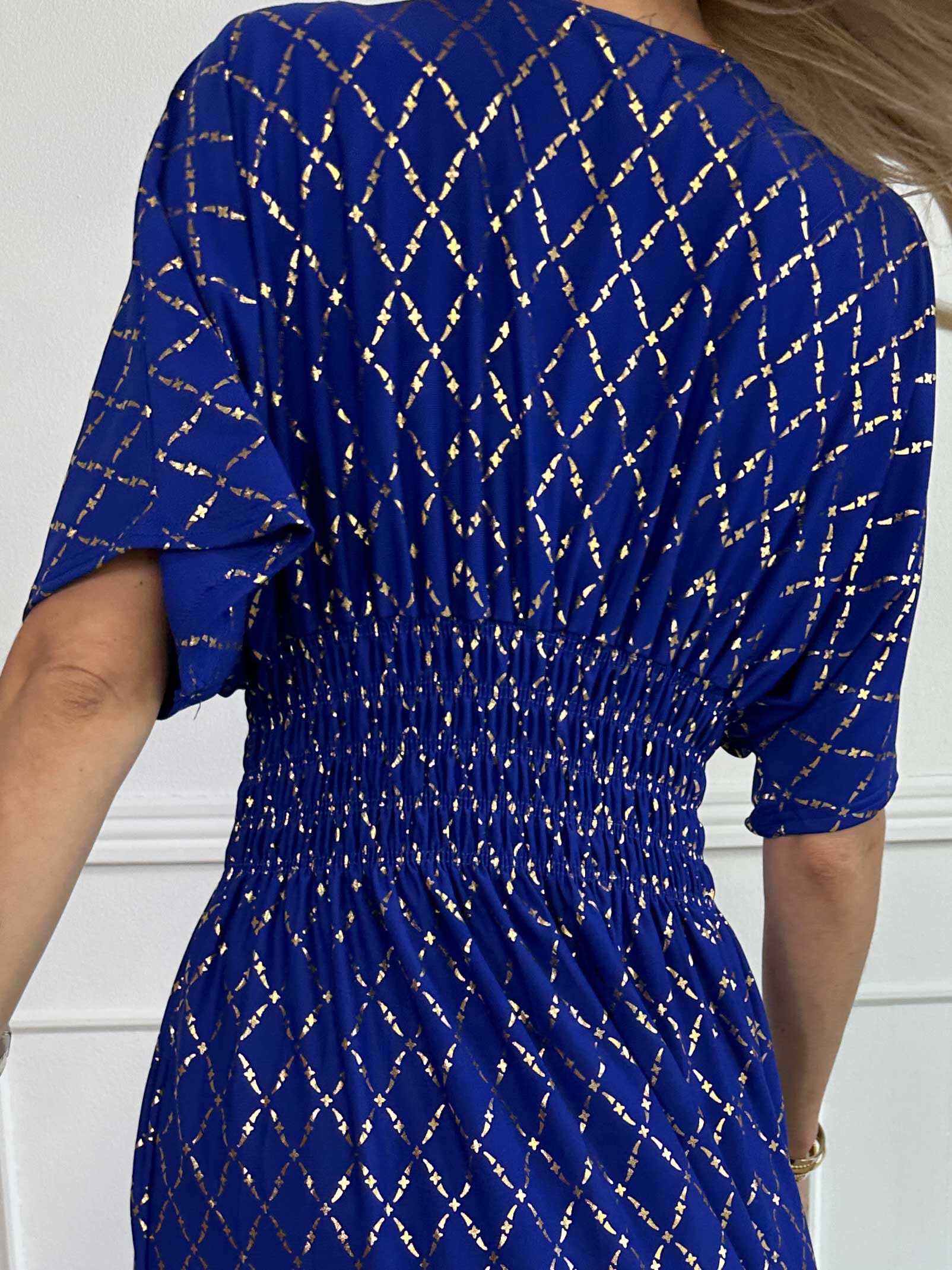 Pams Gold Check - Lång elastisk klänning med gulddetaljer