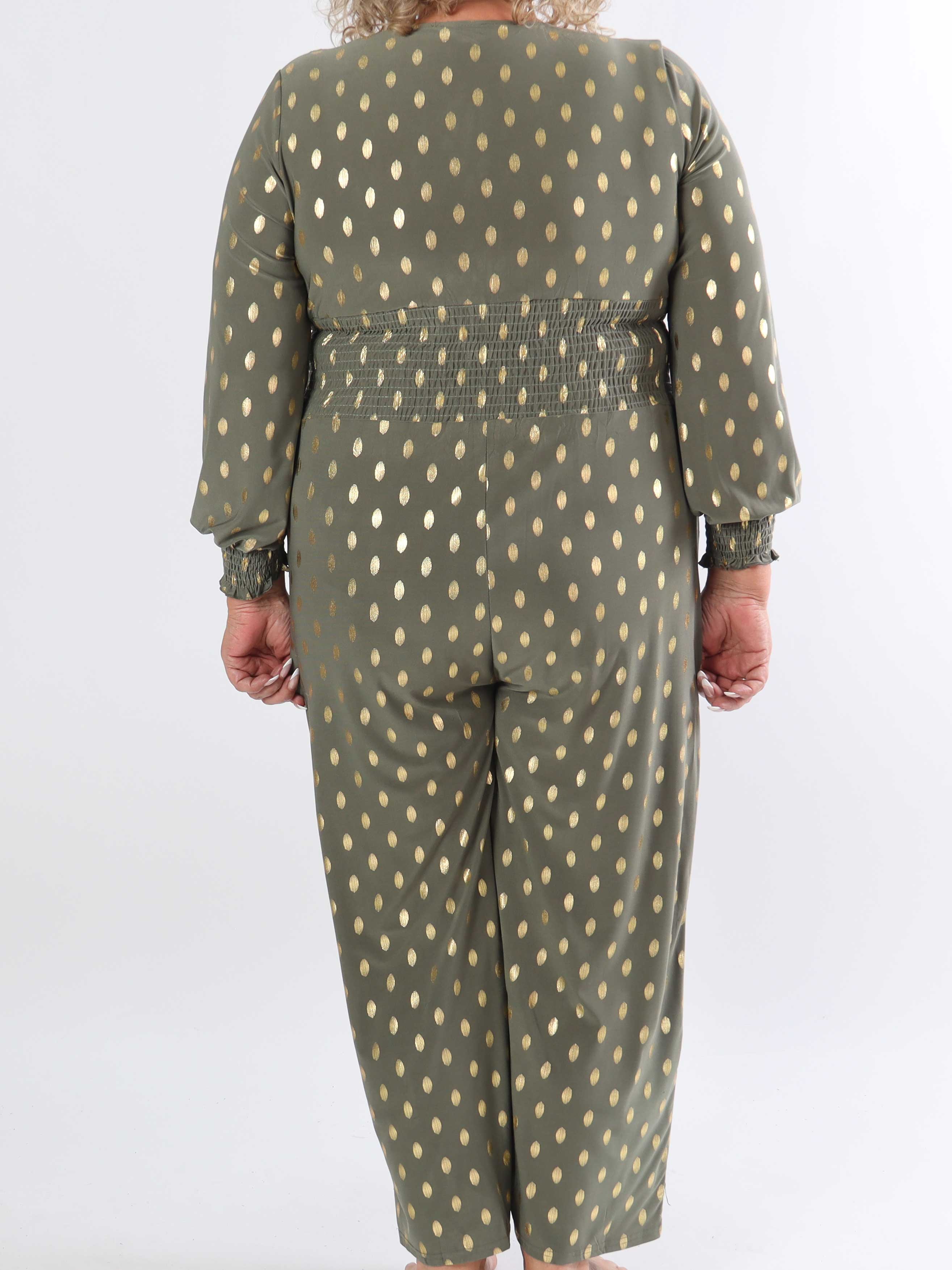 Pams Gold Dot Jumpsuit L/S - Plus size jumpsuit i stretchigt tyg