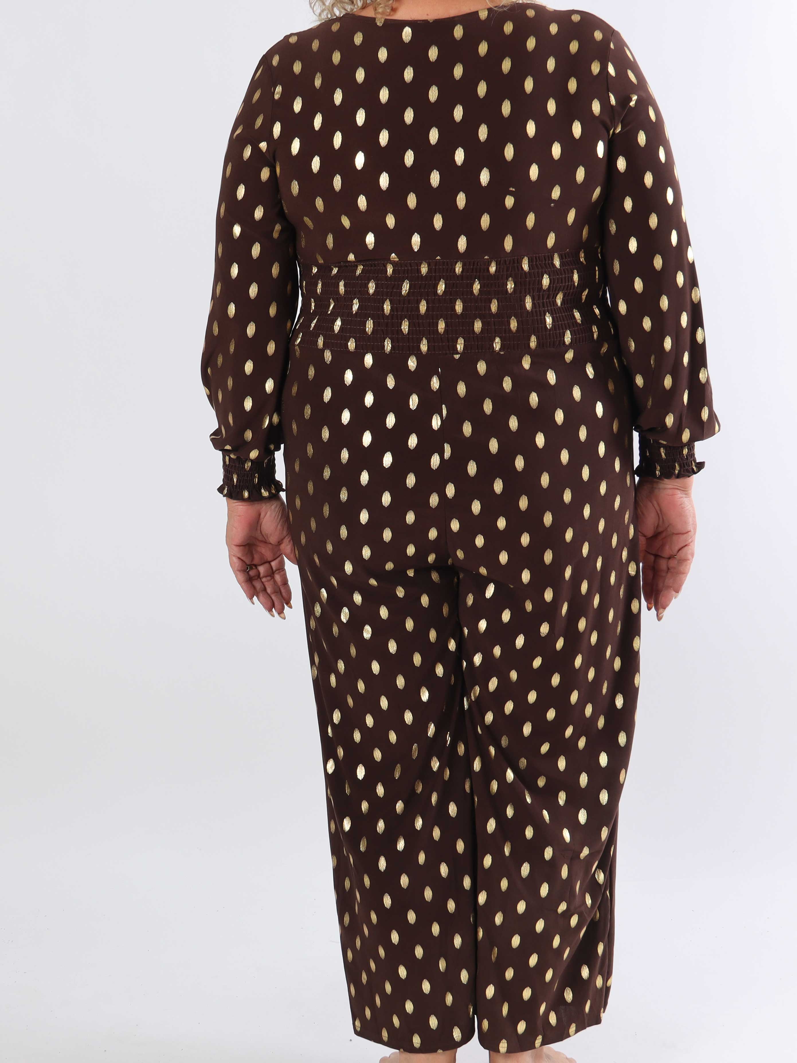 Pams Gold Dot Jumpsuit L/S - Plus size jumpsuit i stretchigt tyg