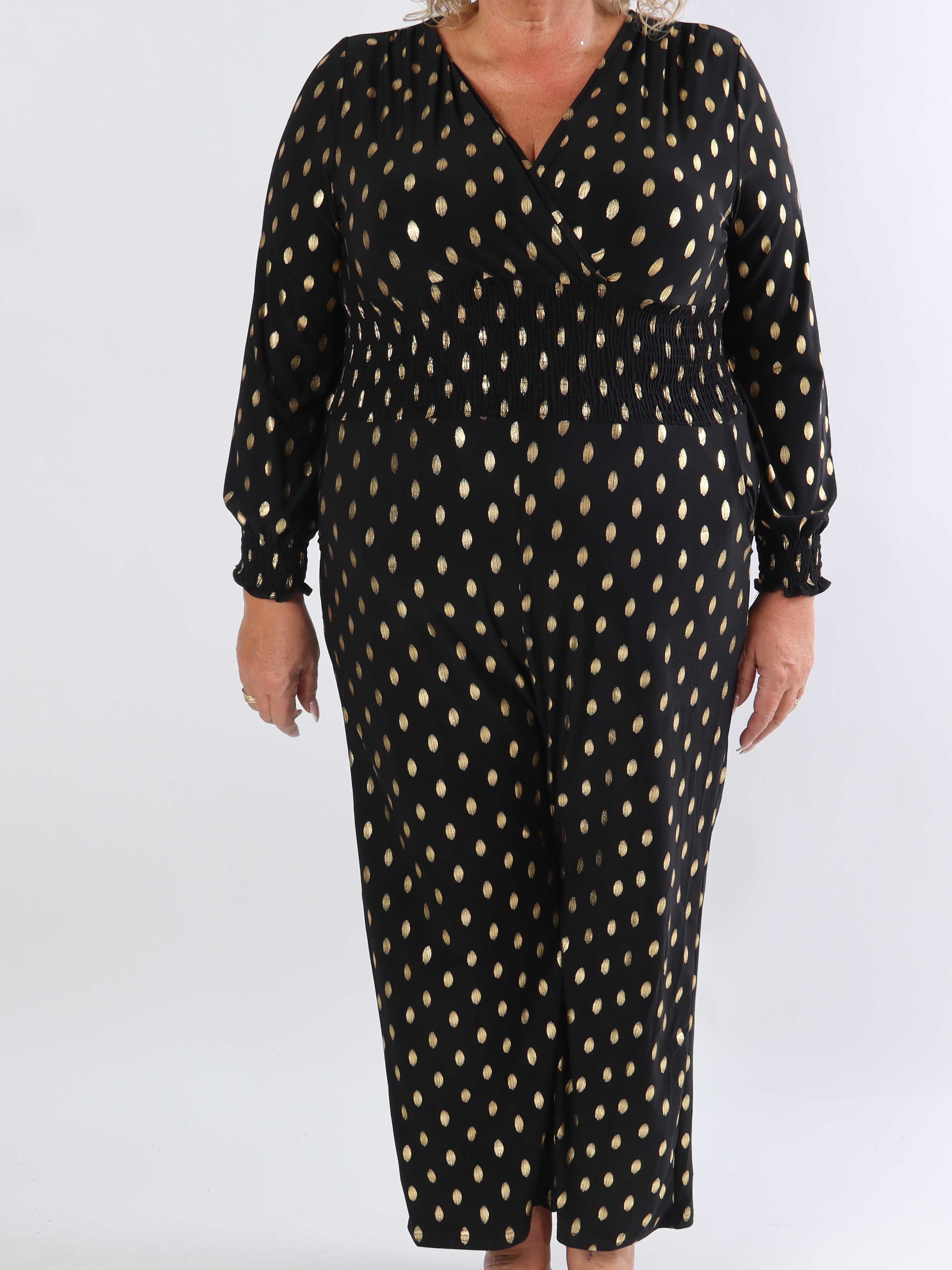 Pams Gold Dot Jumpsuit L/S - Plus size jumpsuit i stretchigt tyg