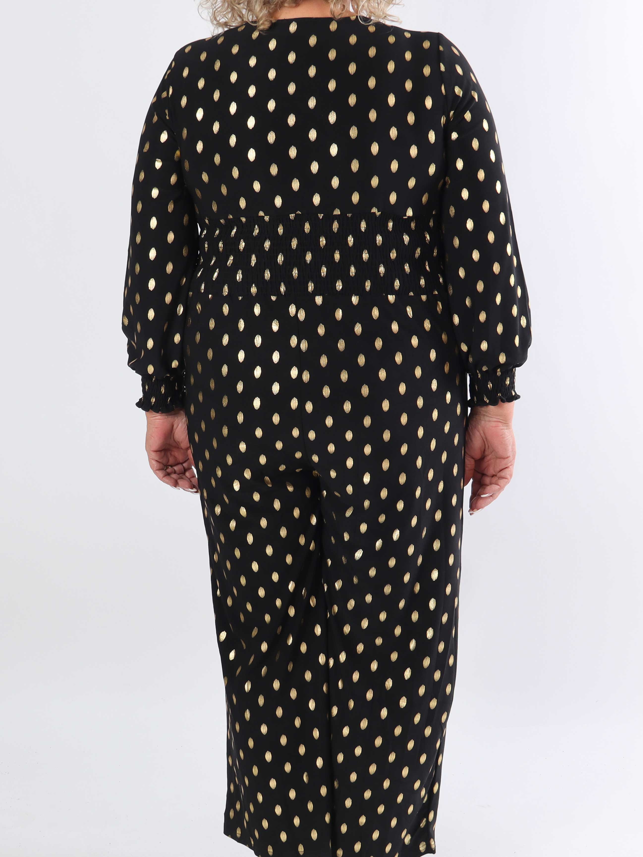 Pams Gold Dot Jumpsuit L/S - Plus size jumpsuit i stretchigt tyg
