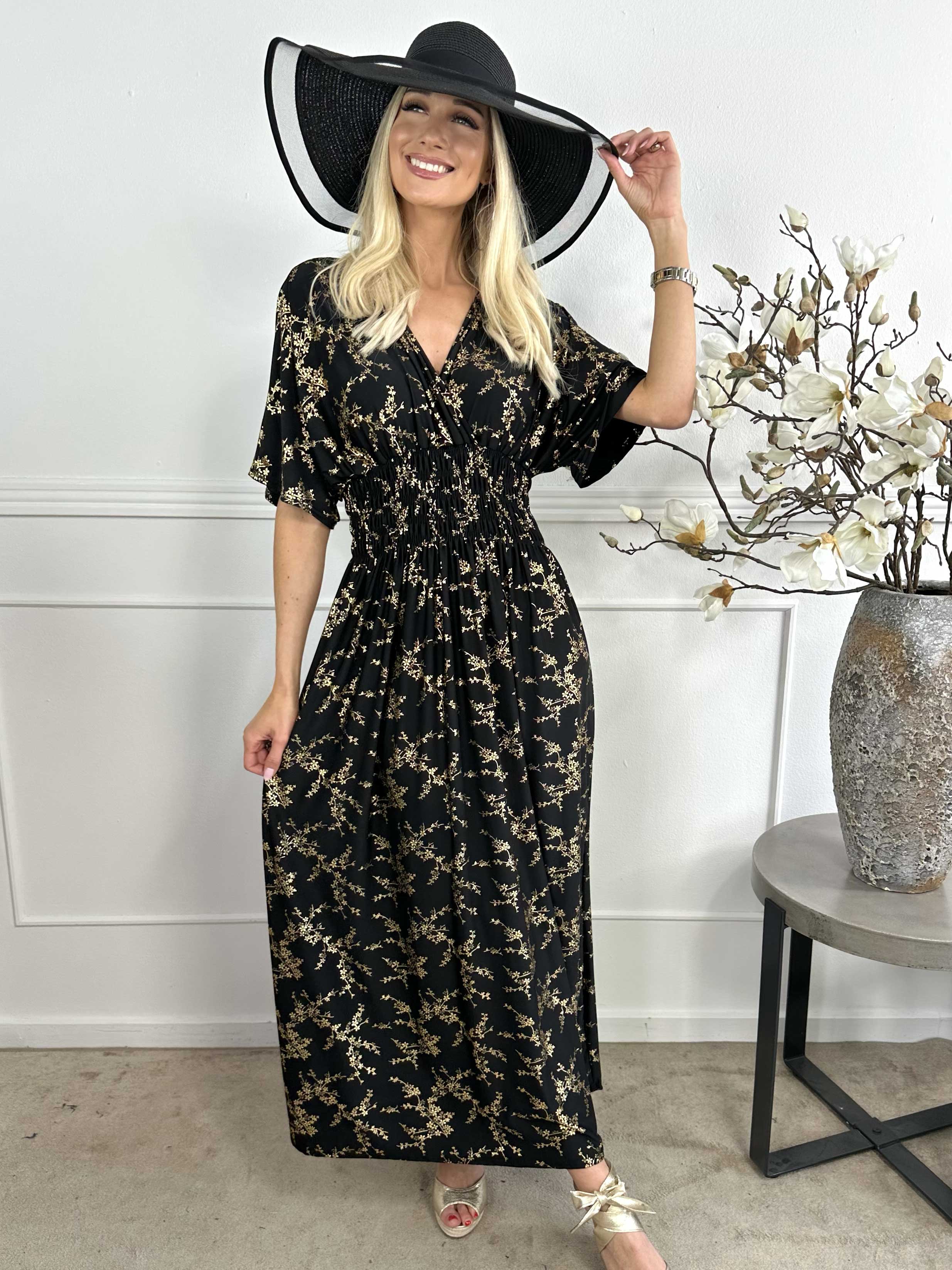 Pams Gold - Enfärgad klänning i stretchigt tyg med gulddetaljer