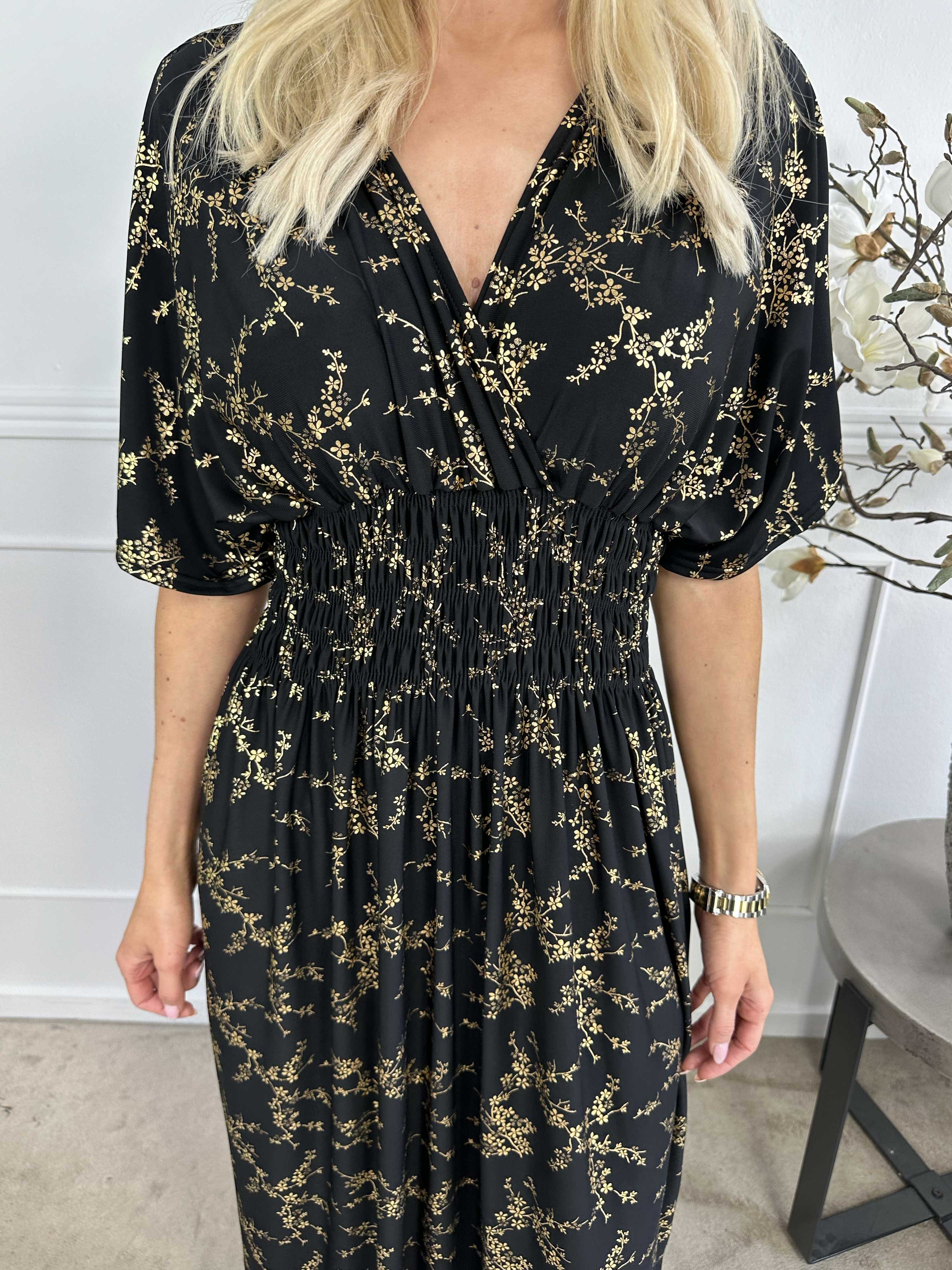 Pams Gold - Enfärgad klänning i stretchigt tyg med gulddetaljer