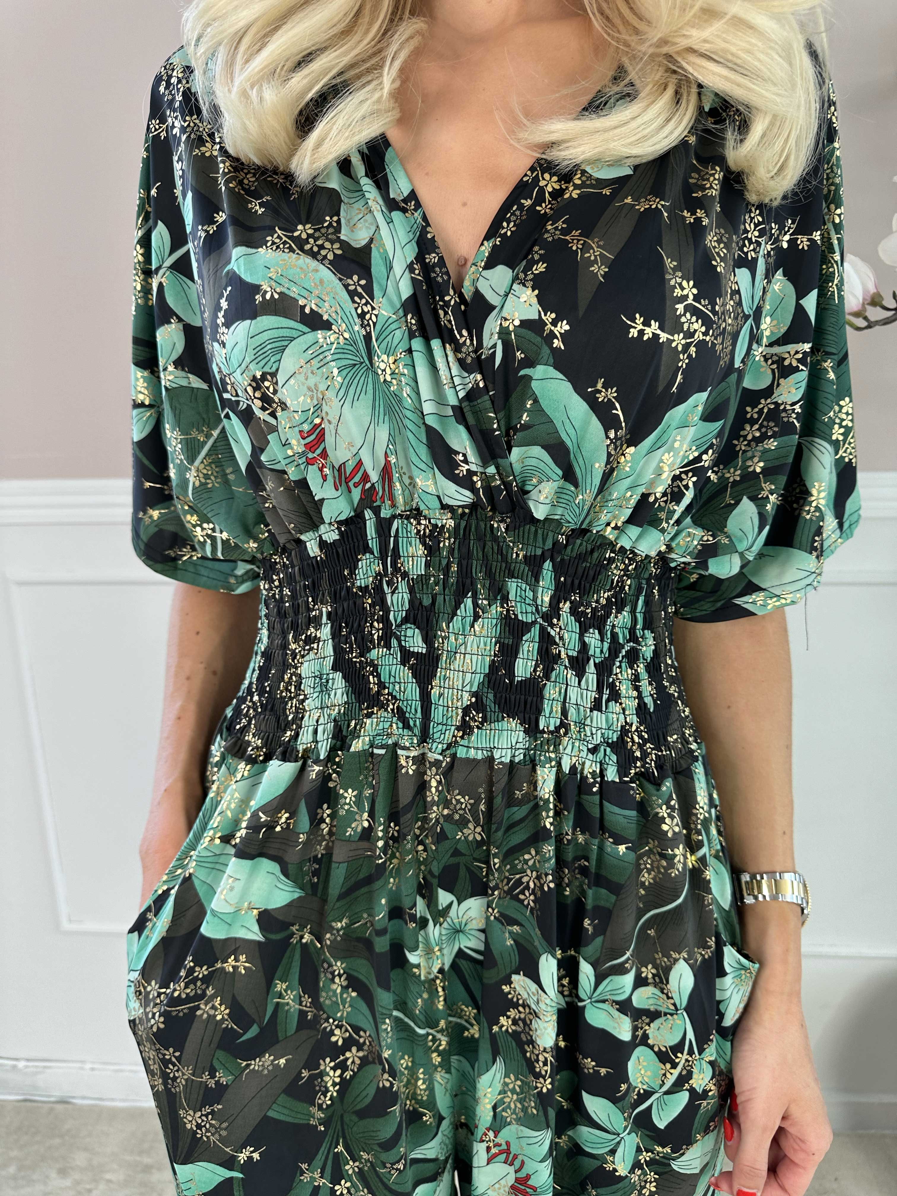 Pams Jumpsuit - Elastisk jumpsuit med bladmönster