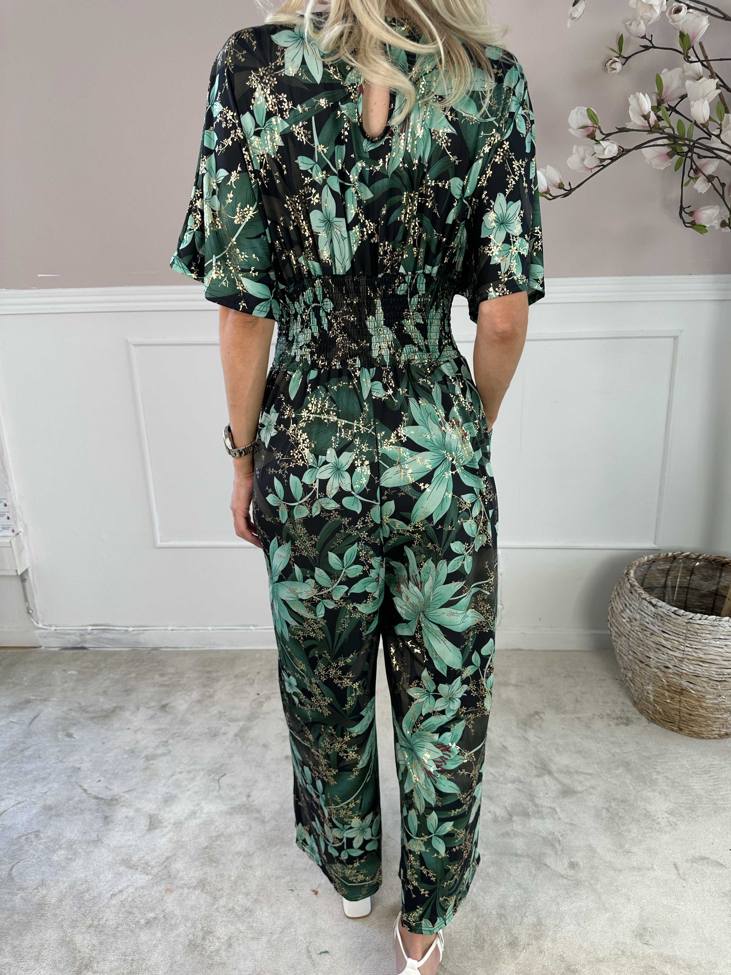 Pams Jumpsuit - Elastisk jumpsuit med bladmönster