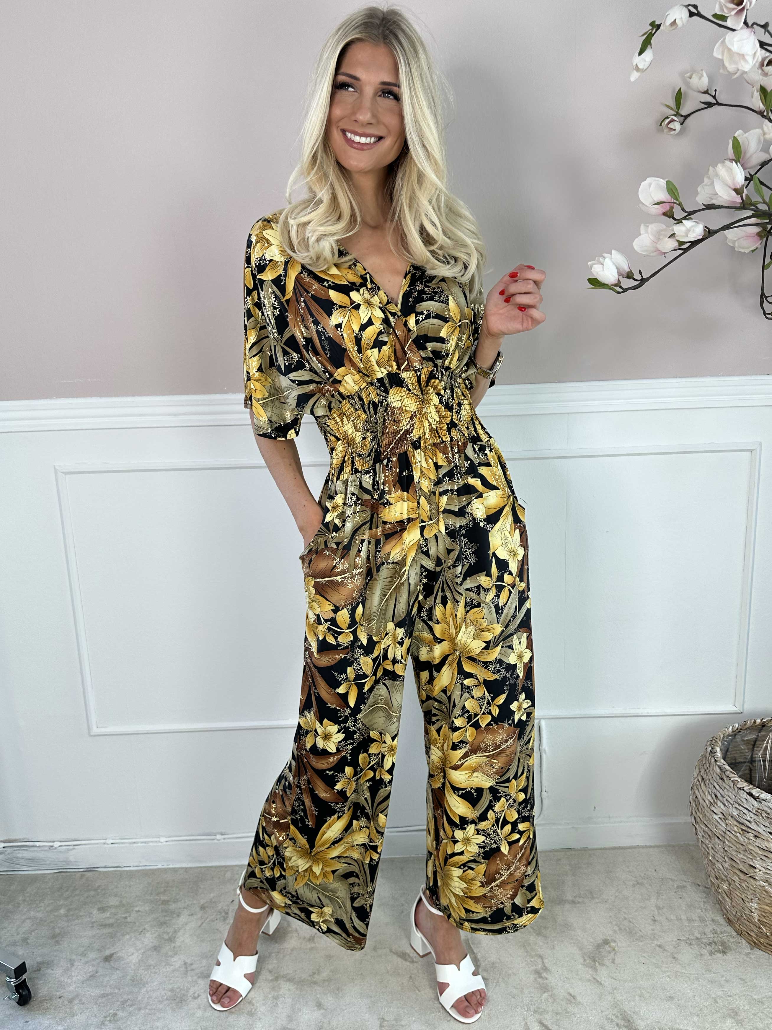 Pams Jumpsuit - Elastisk jumpsuit med bladmönster