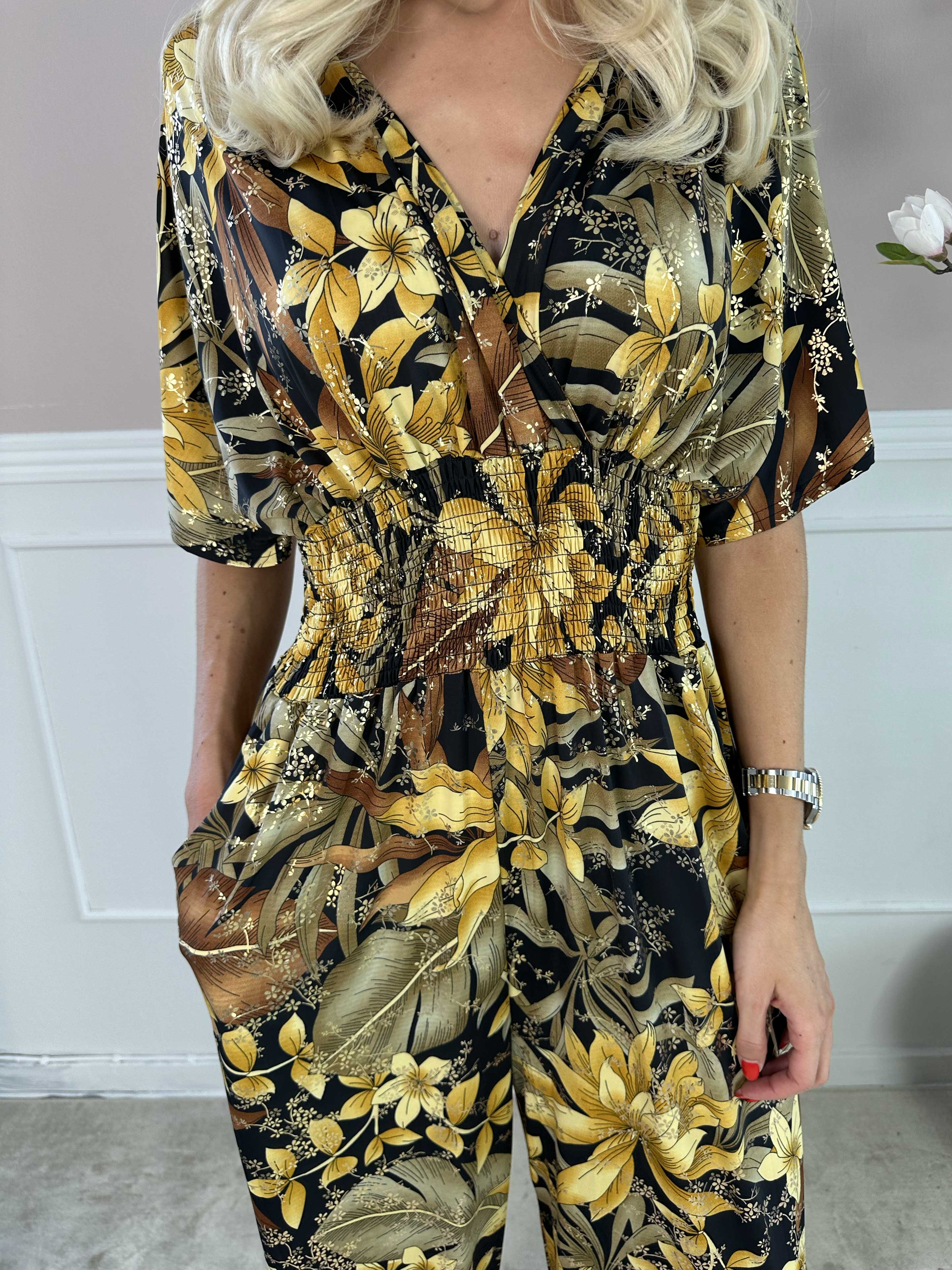 Pams Jumpsuit - Elastisk jumpsuit med bladmönster