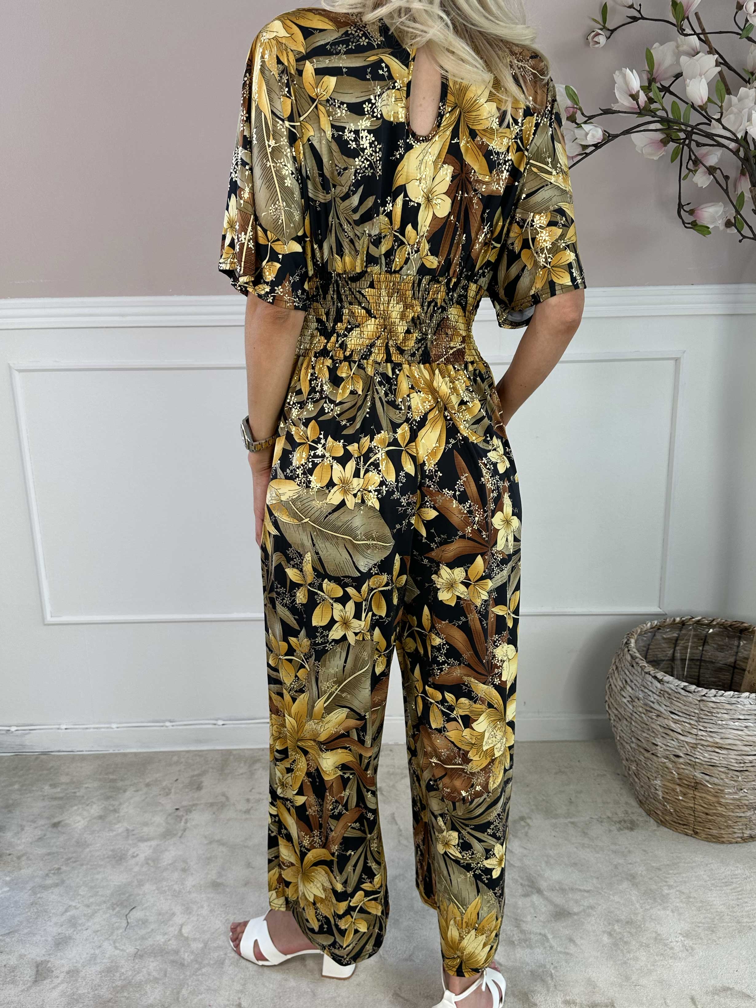 Pams Jumpsuit - Elastisk jumpsuit med bladmönster