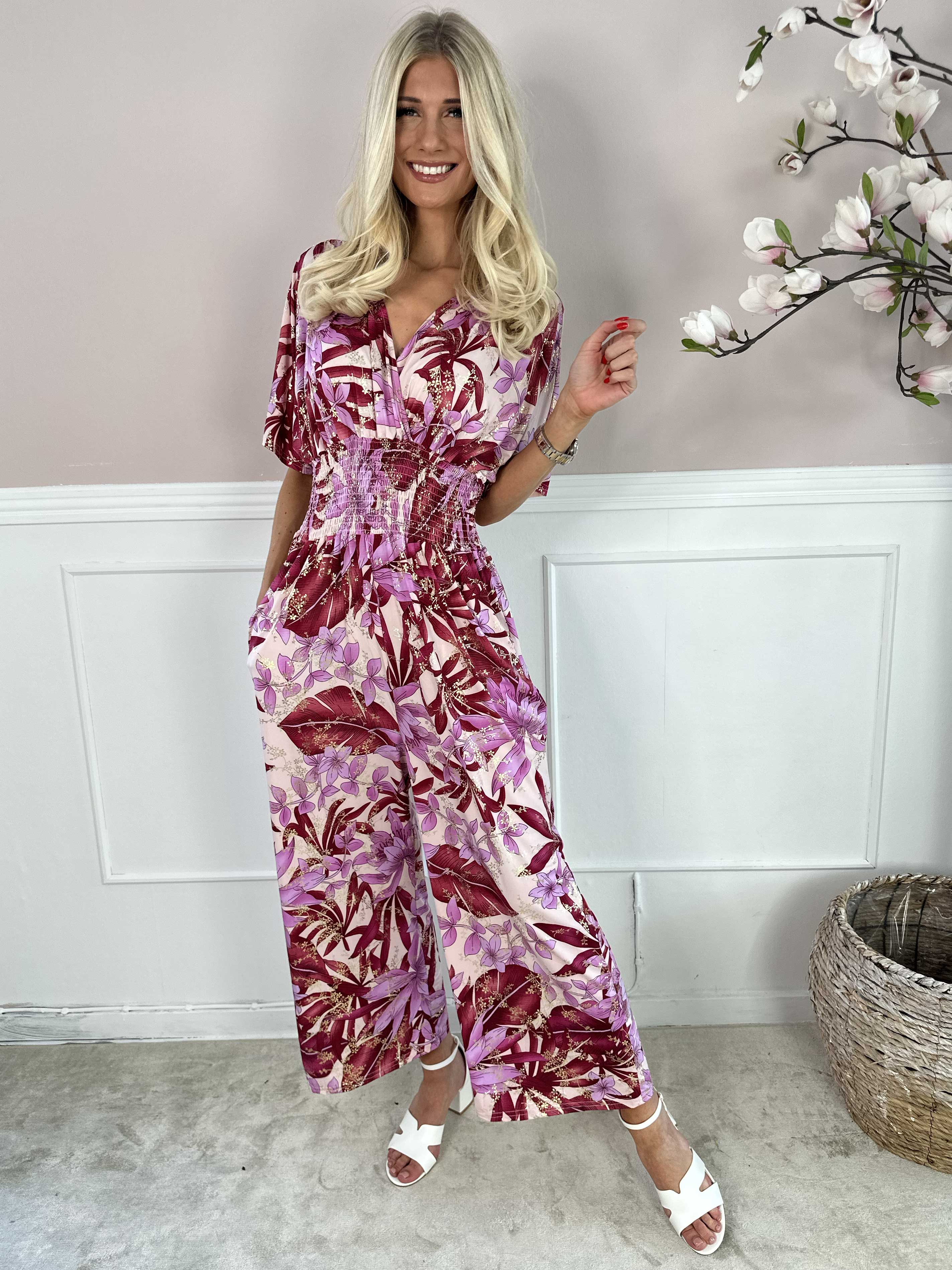 Pams Jumpsuit - Elastisk jumpsuit med bladmönster