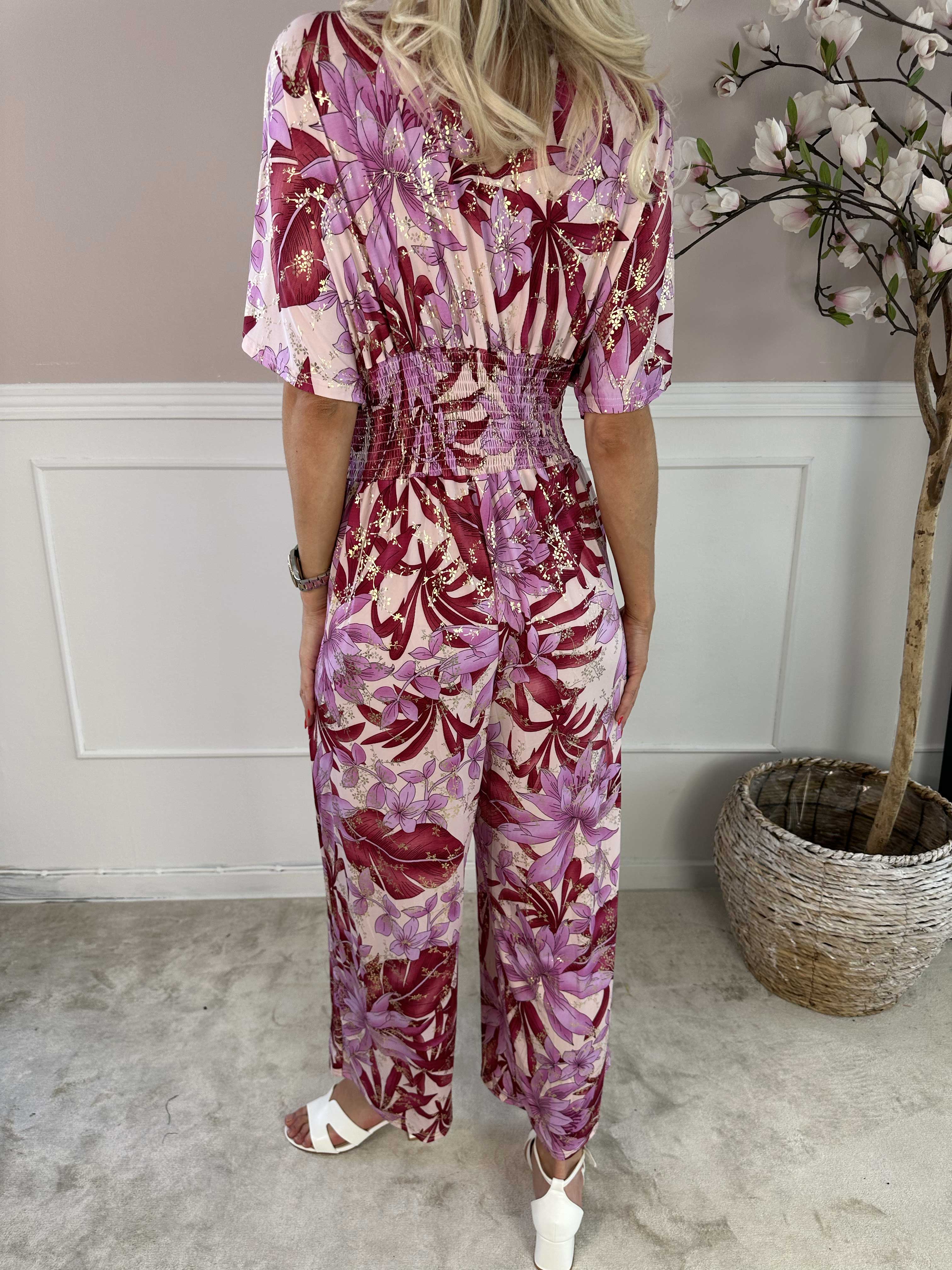 Pams Jumpsuit - Elastisk jumpsuit med bladmönster