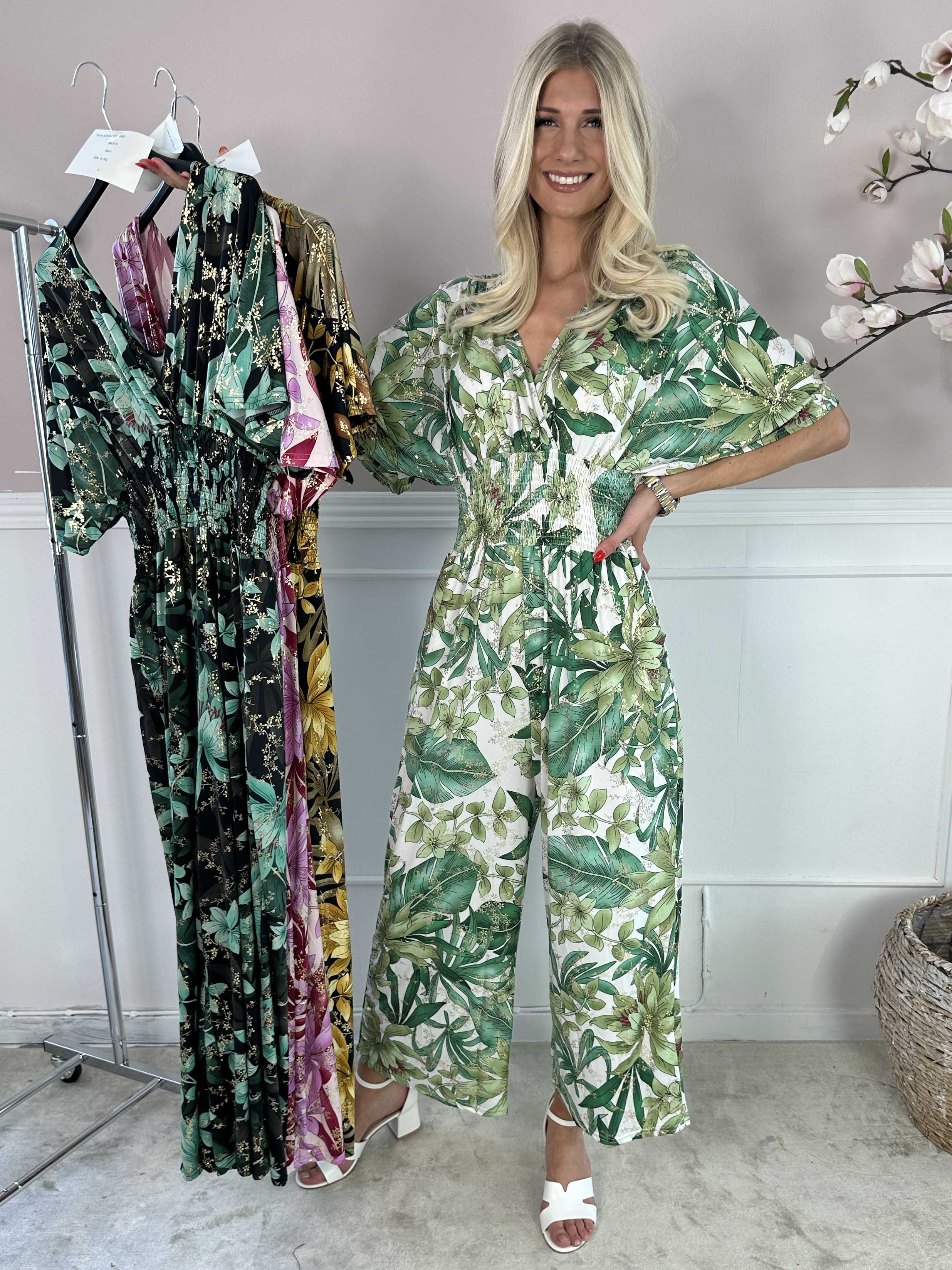 Pams Jumpsuit - Elastisk jumpsuit med bladmönster