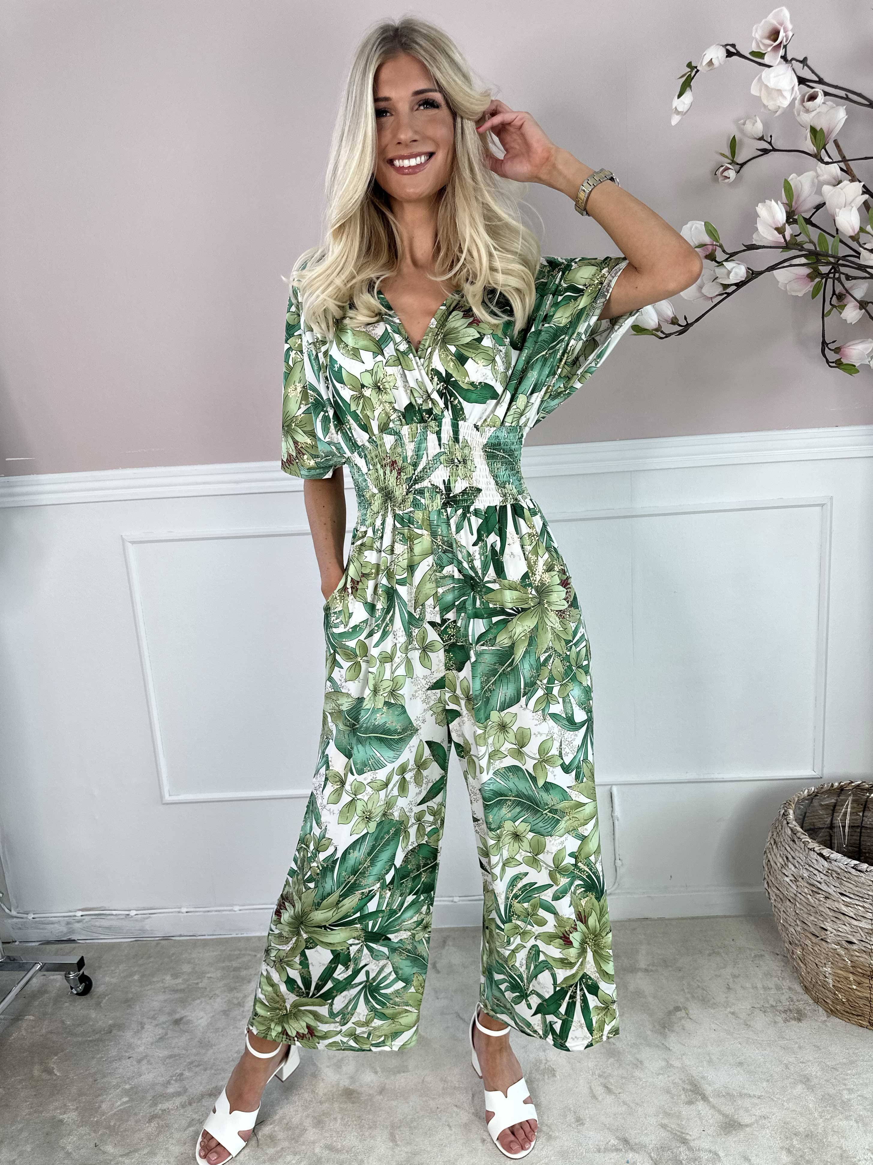 Pams Jumpsuit - Elastisk jumpsuit med bladmönster
