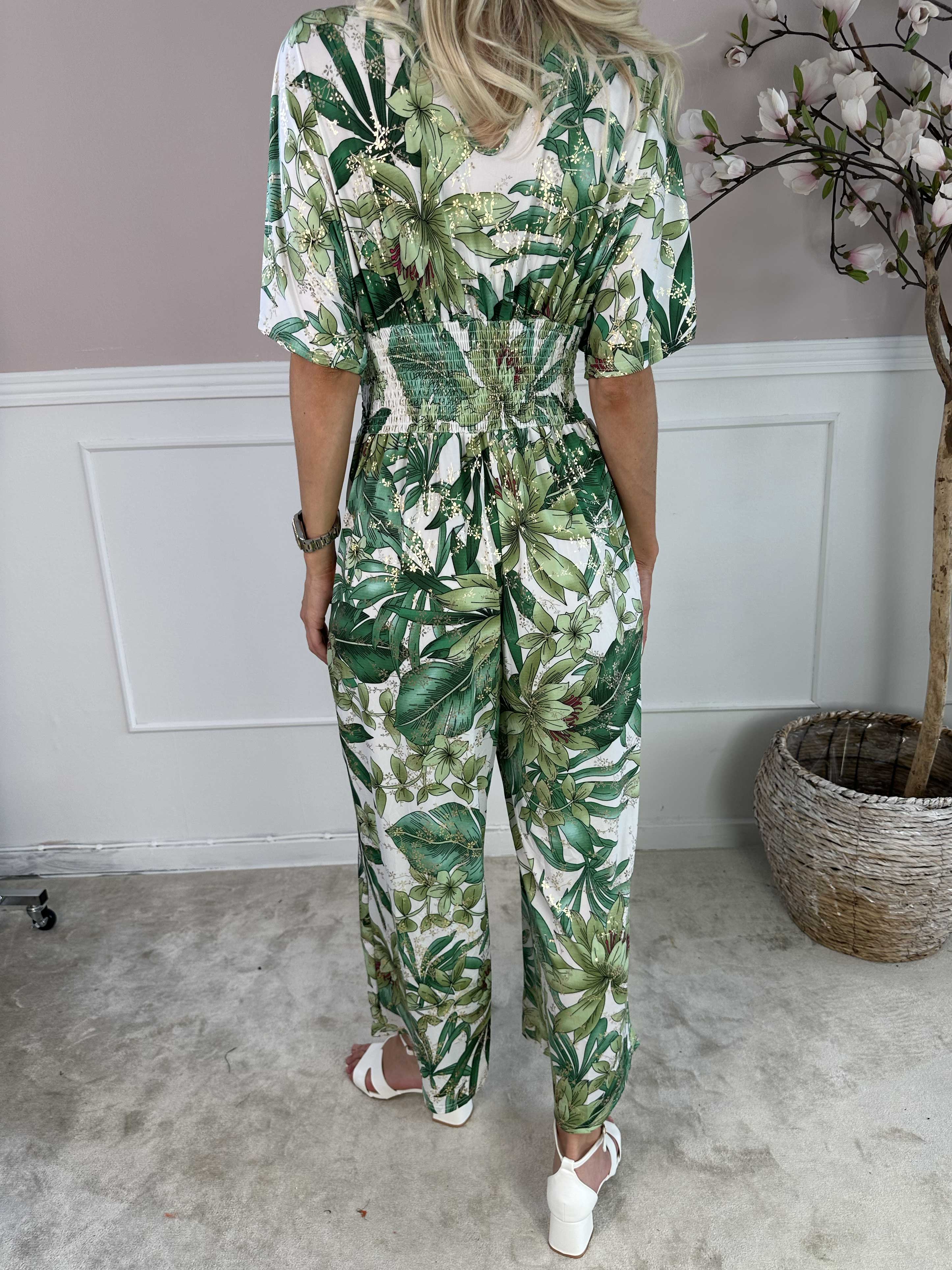 Pams Jumpsuit - Elastisk jumpsuit med bladmönster
