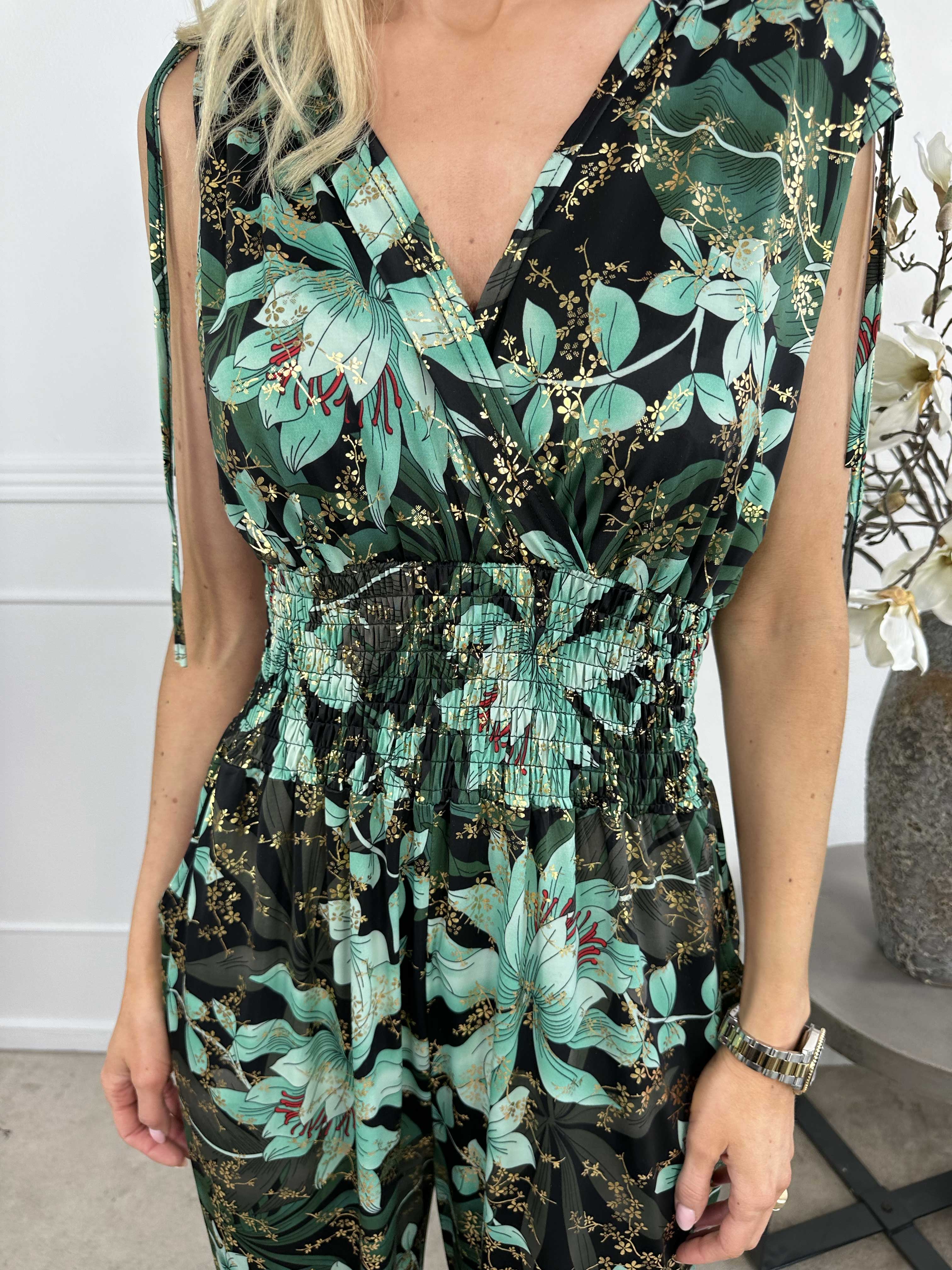 Pams Jumpsuit N/S - Jumpsuit med resår och bladmönster