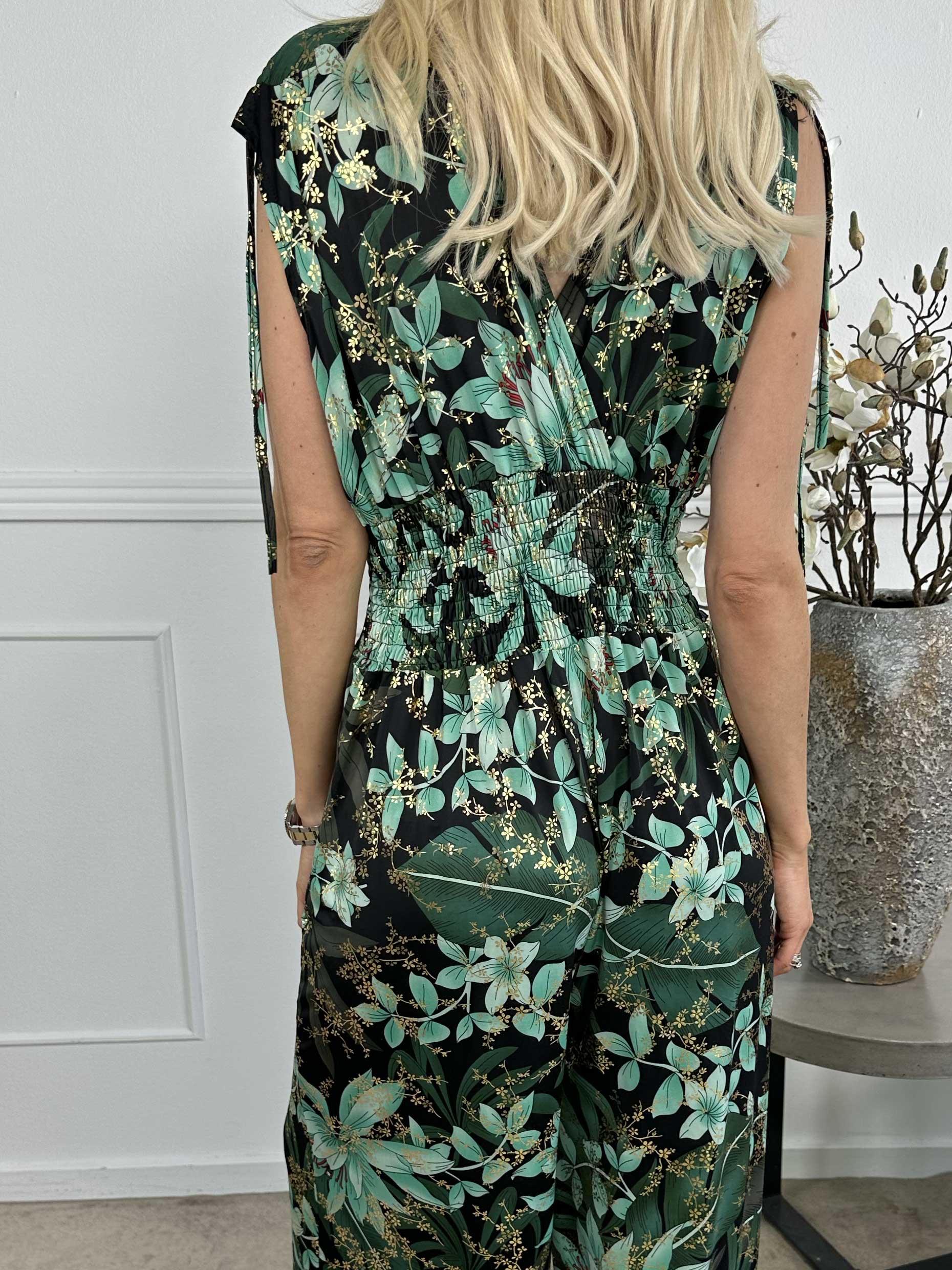 Pams Jumpsuit N/S - Jumpsuit med resår och bladmönster