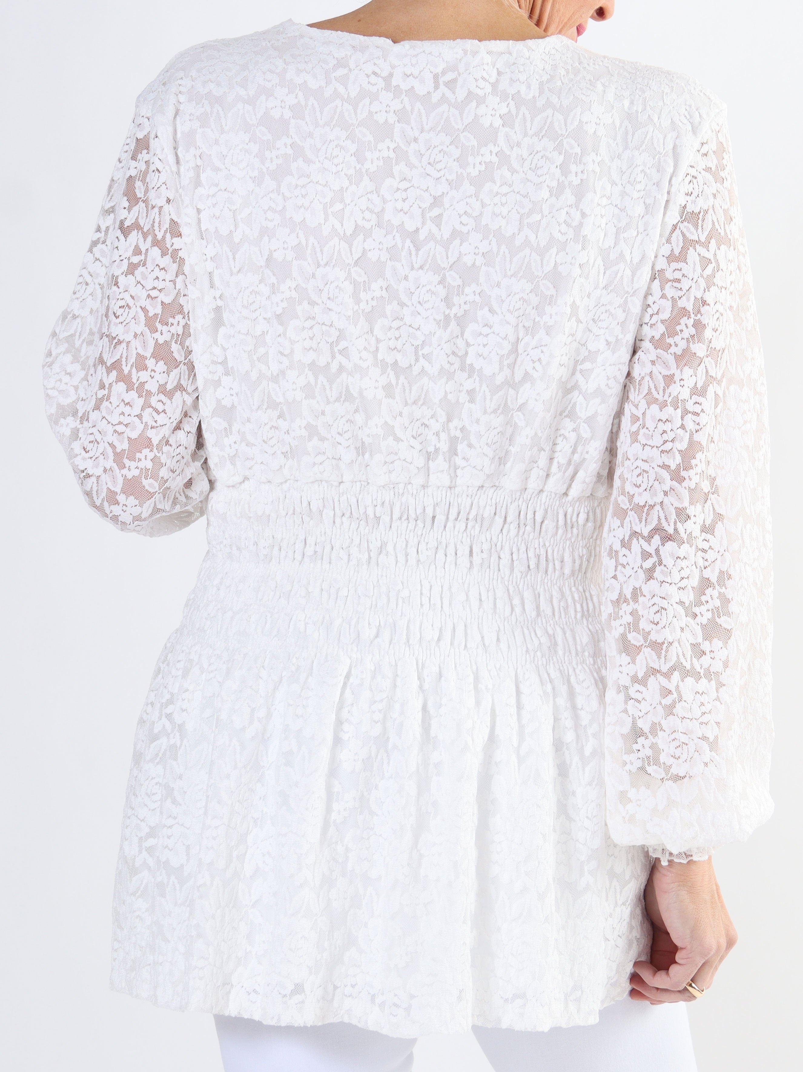 Pams Lace Shirt L/S - Elastisk spetsblus med lång ärm i stora storlekar