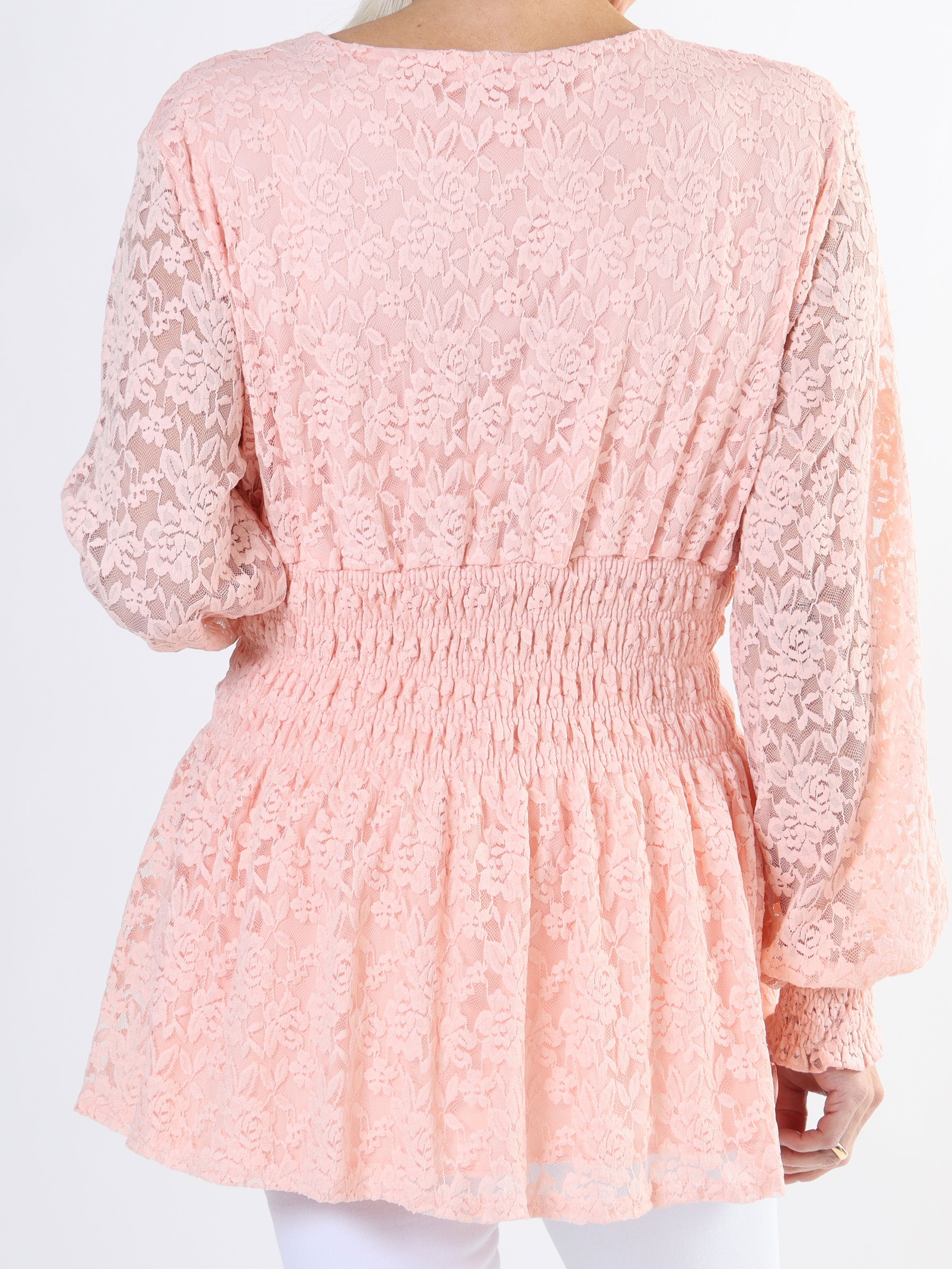 Pams Lace Shirt L/S - Elastisk spetsblus med lång ärm i stora storlekar