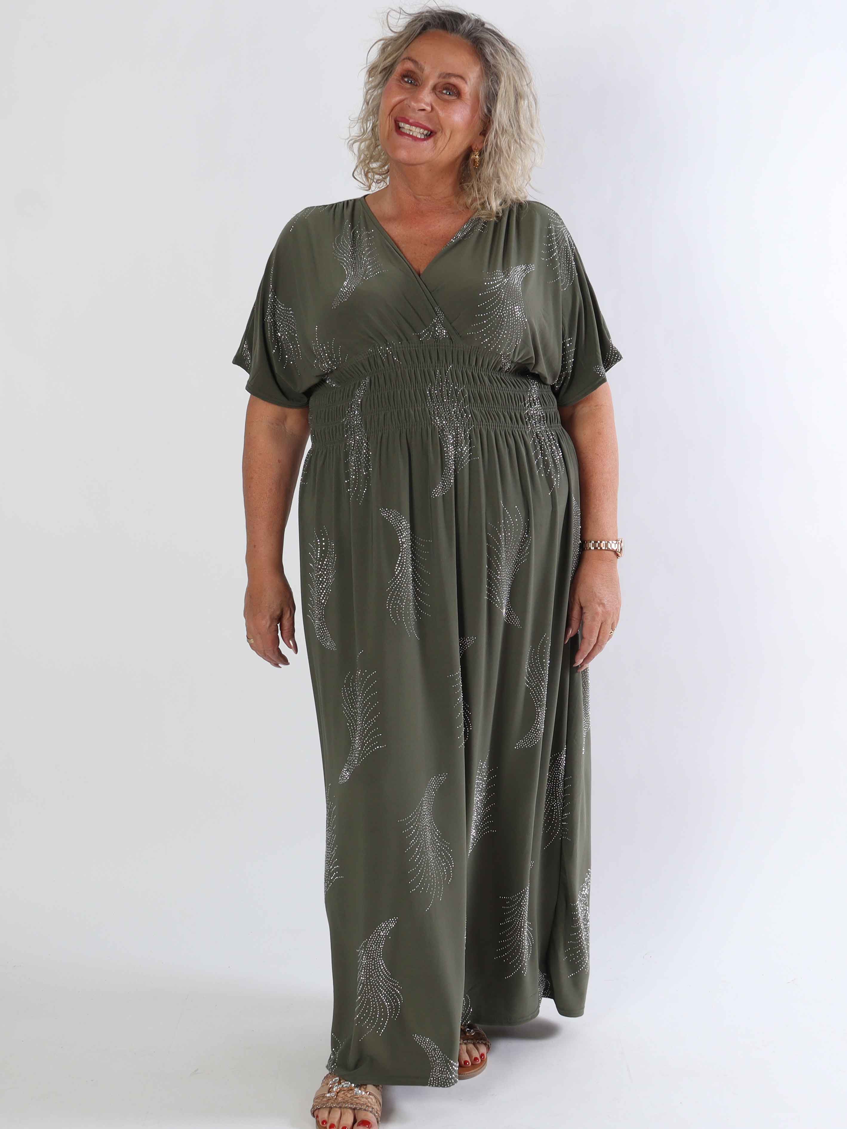 Pams Leaf Crystal - Lång stretch plus size klänning med strassmönster