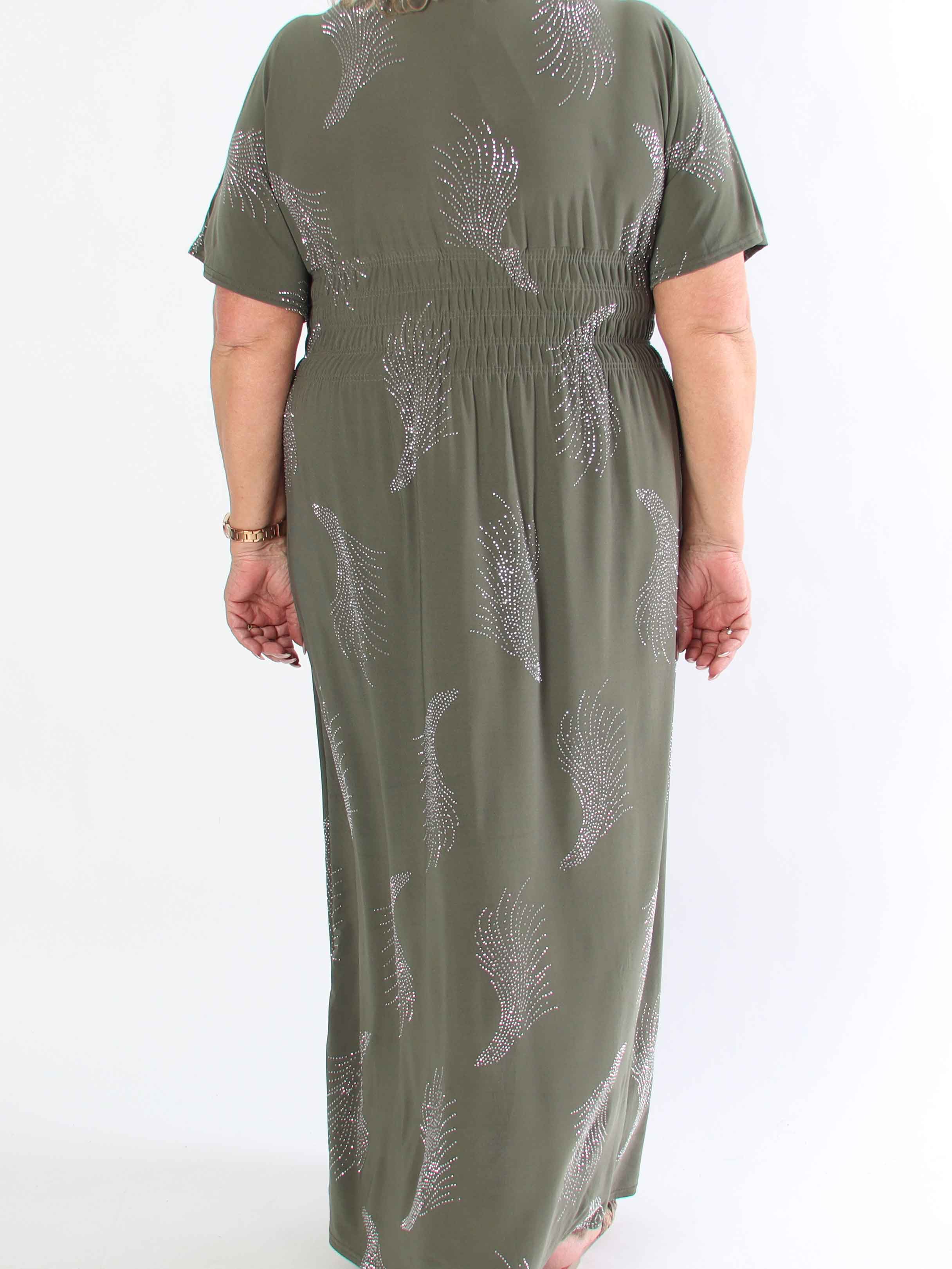 Pams Leaf Crystal - Lång stretch plus size klänning med strassmönster