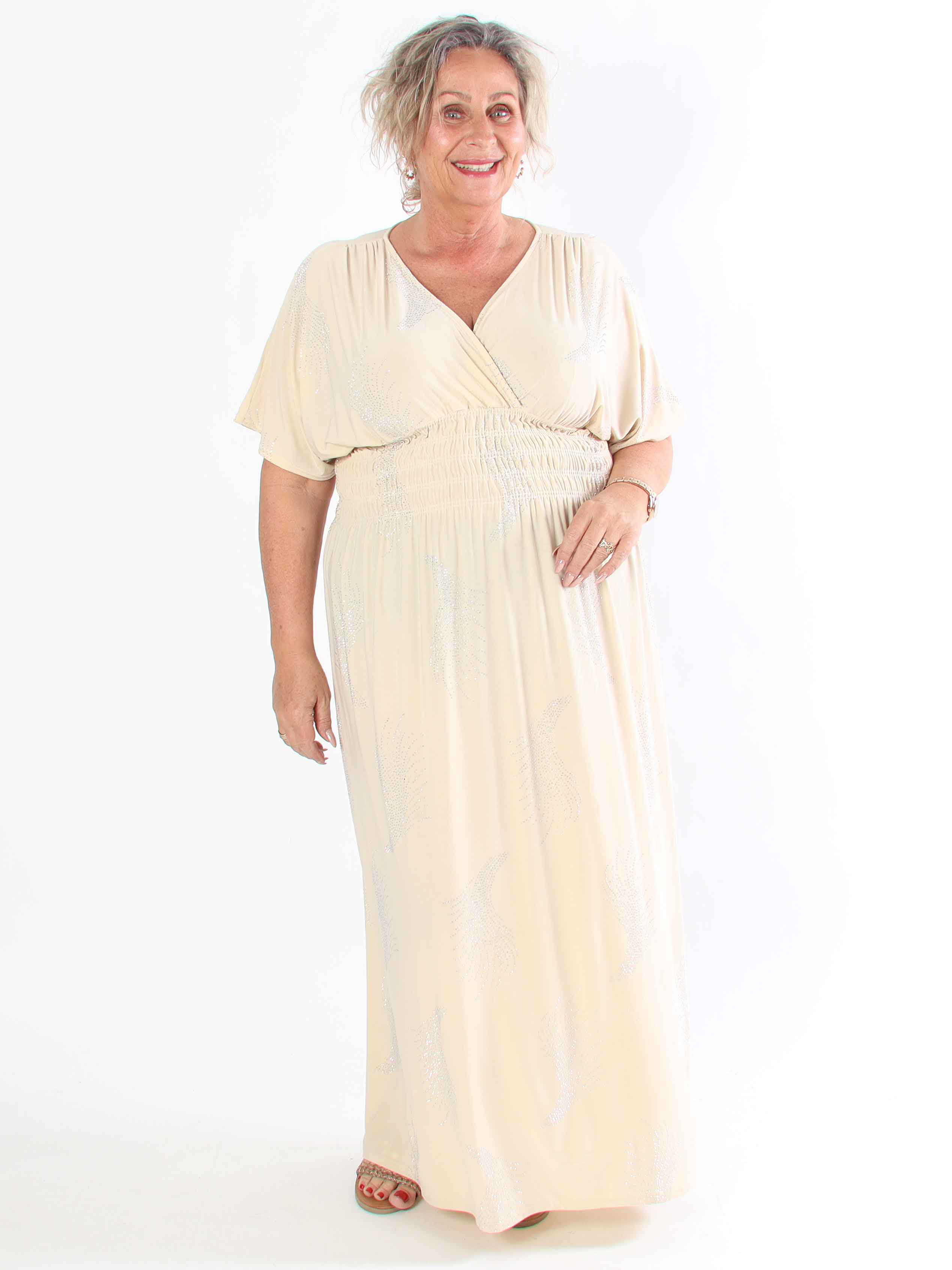 Pams Leaf Crystal - Lång stretch plus size klänning med strassmönster