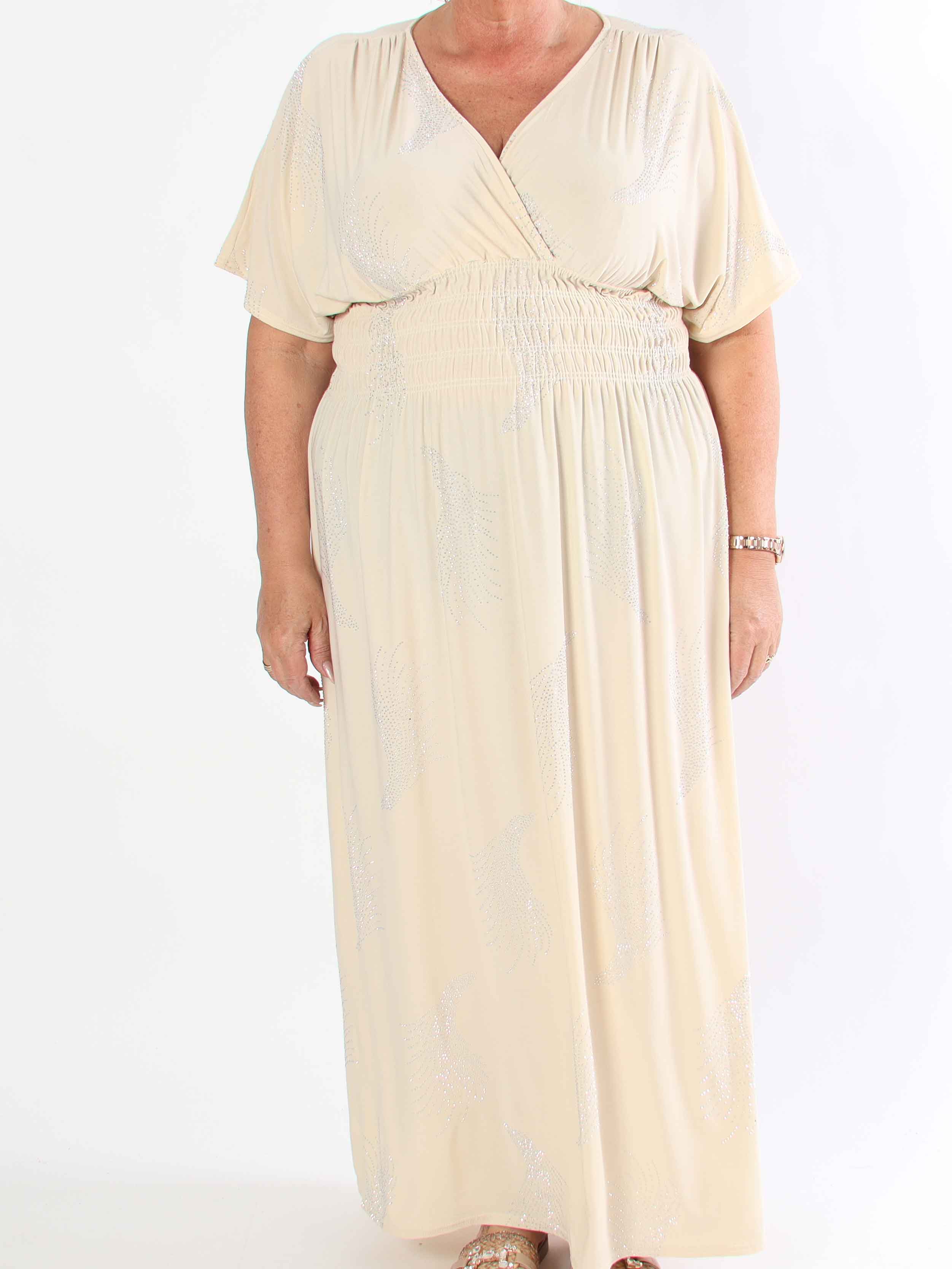 Pams Leaf Crystal - Lång stretch plus size klänning med strassmönster