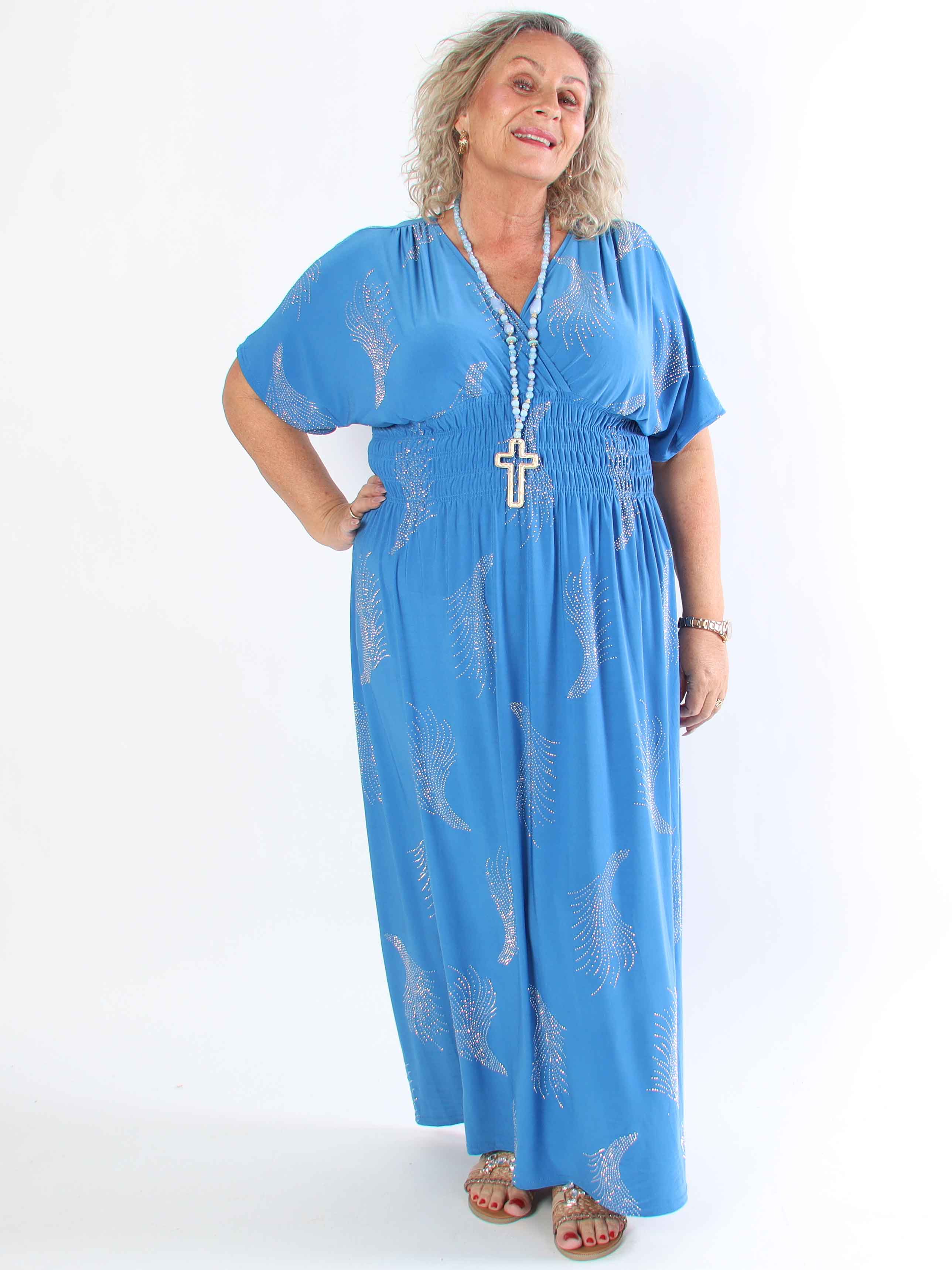 Pams Leaf Crystal - Lång stretch plus size klänning med strassmönster