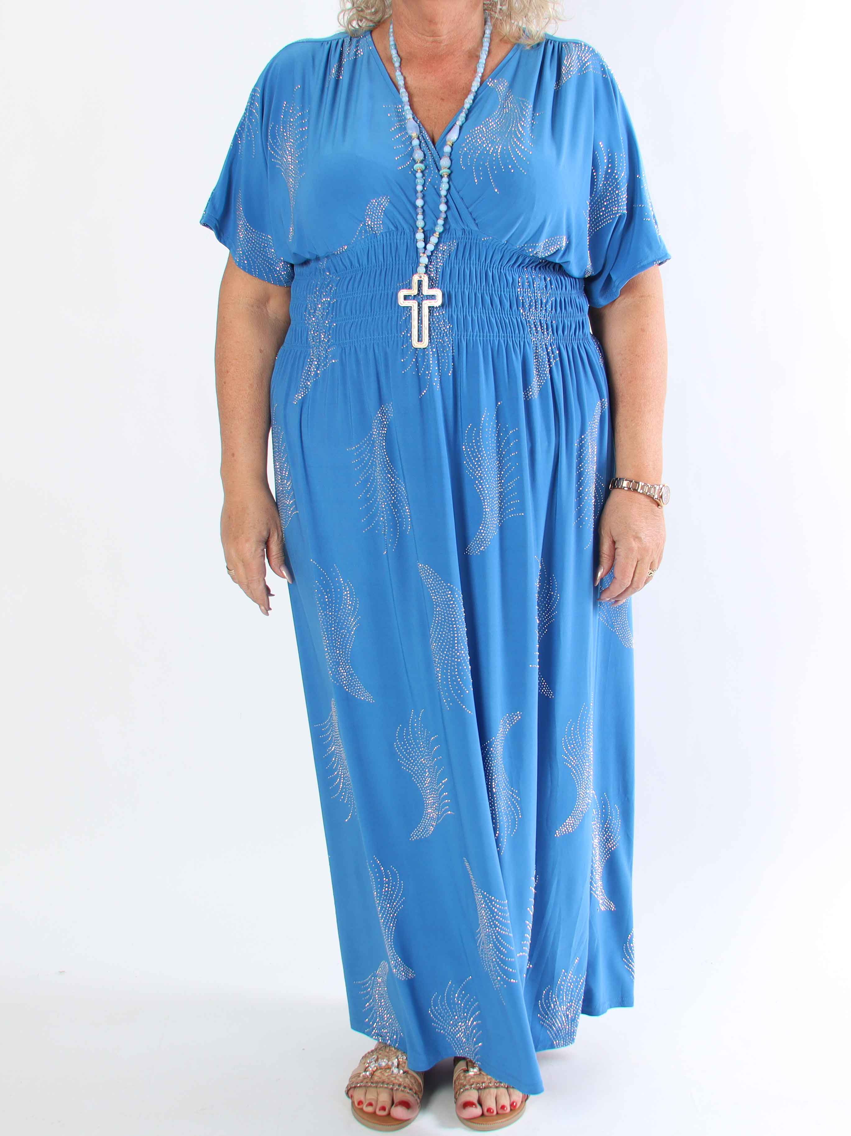 Pams Leaf Crystal - Lång stretch plus size klänning med strassmönster