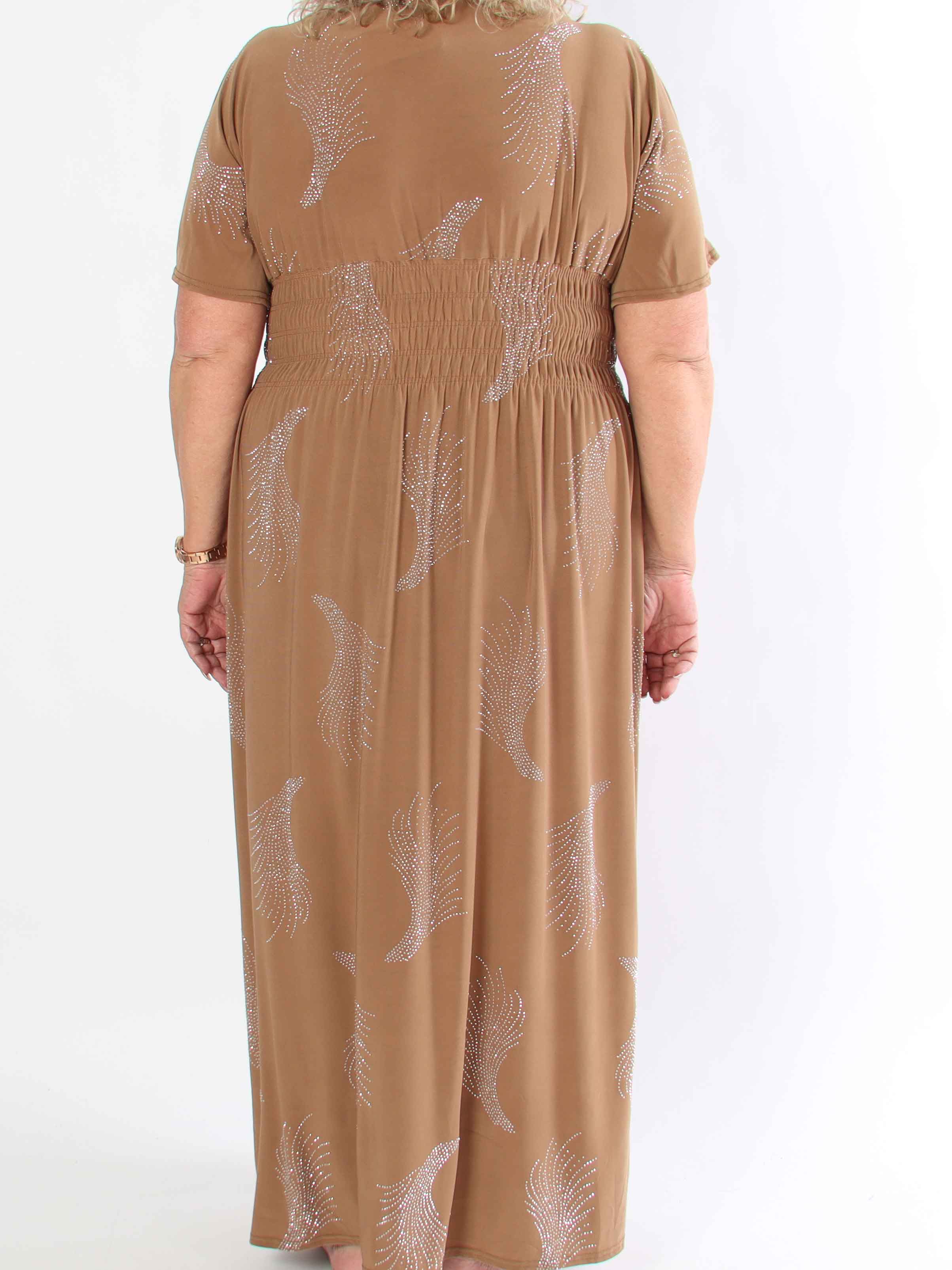 Pams Leaf Crystal - Lång stretch plus size klänning med strassmönster