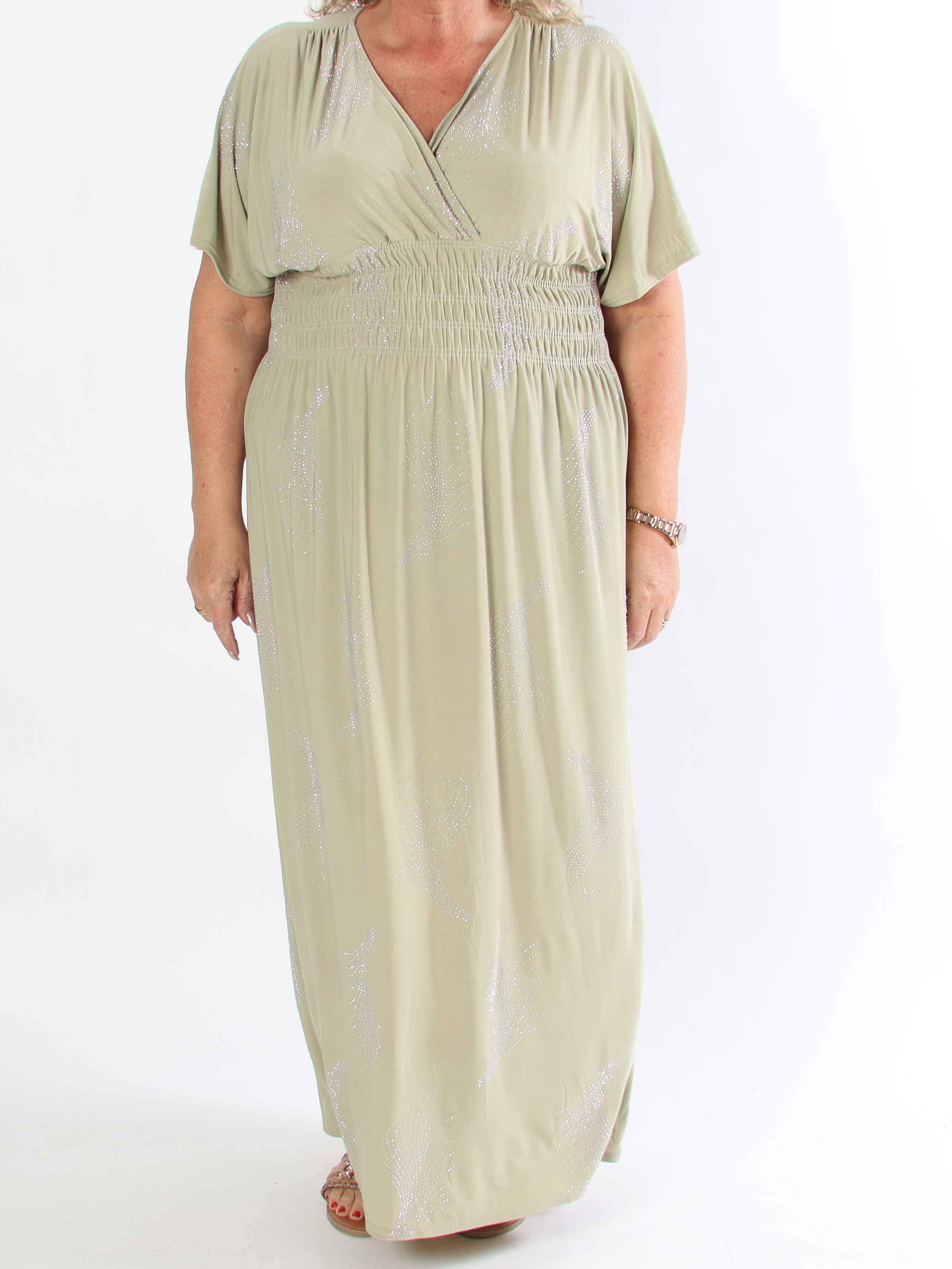 Pams Leaf Crystal - Lång stretch plus size klänning med strassmönster