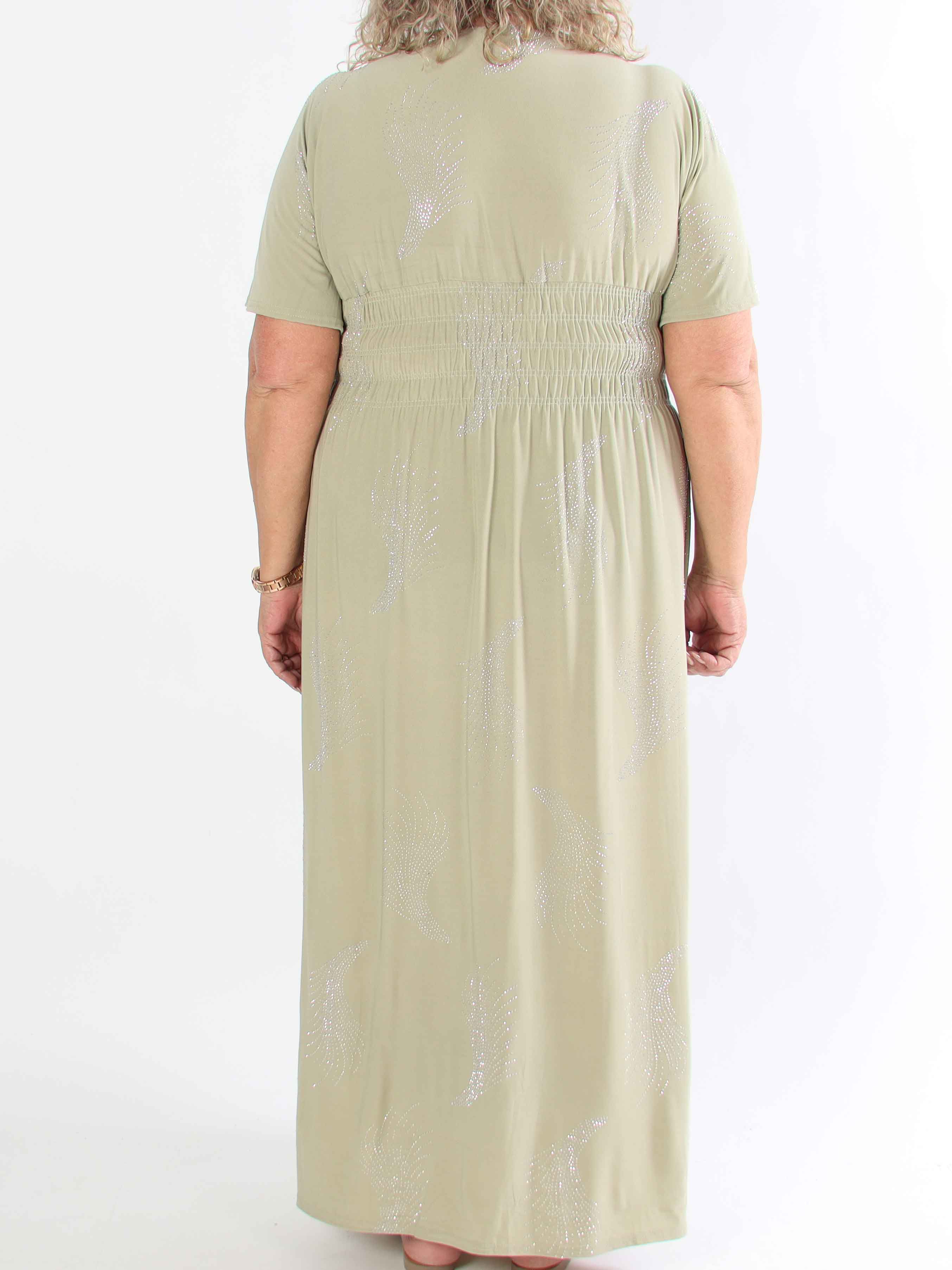 Pams Leaf Crystal - Lång stretch plus size klänning med strassmönster