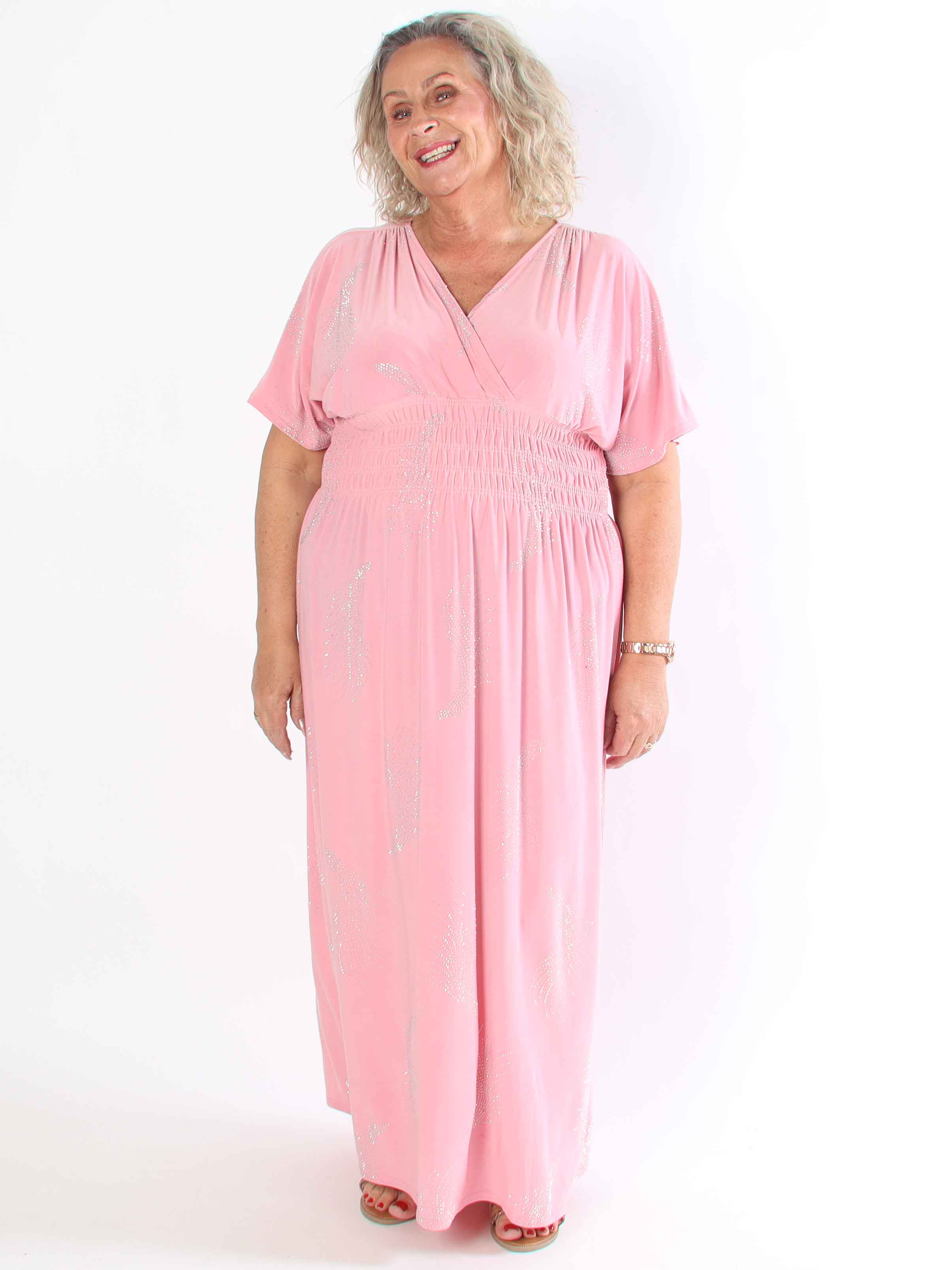 Pams Leaf Crystal - Lång stretch plus size klänning med strassmönster