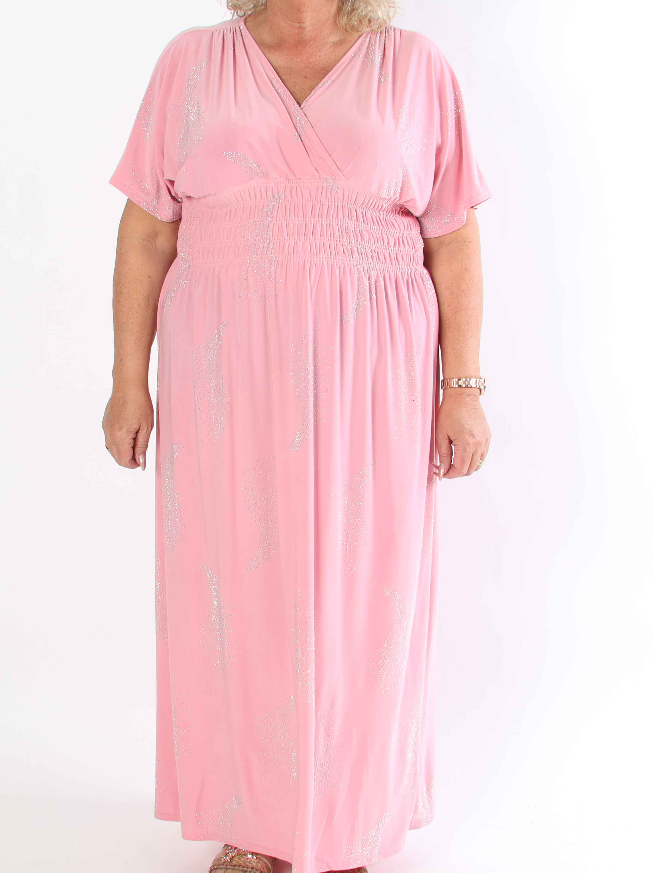 Pams Leaf Crystal - Lång stretch plus size klänning med strassmönster